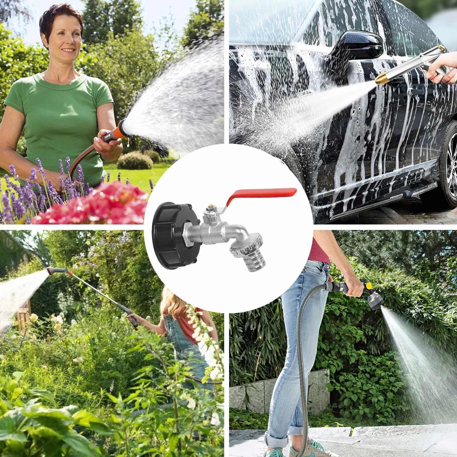 IBC zawór odpływowy 1/2" do zbiornika na deszczówkę 1000 l, akcesoria do zbiornika na wodę 3/4", z adapterem węża ogrodowego, akcesoria do zbiornika IBC, adapter do przyłącza