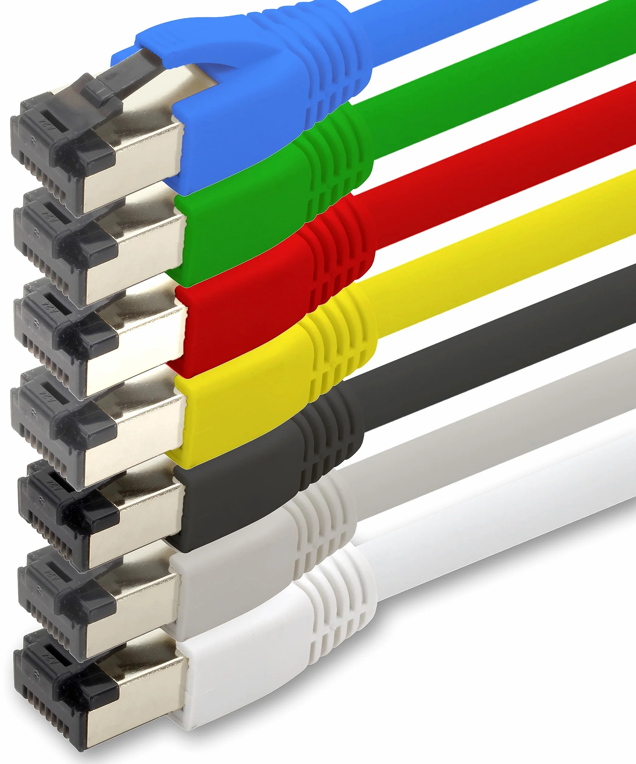 1aTTack.de 0,5 m Cat 8 kabel sieciowy CAT8 kabel kolory zestaw - 7 sztuk Cat.8 Lan 2000 Mhz 40 Gbit s 40GBase-T Poe+ kabel krosowy kabel Ethernet LSZH - 7 x 0,5 metra
