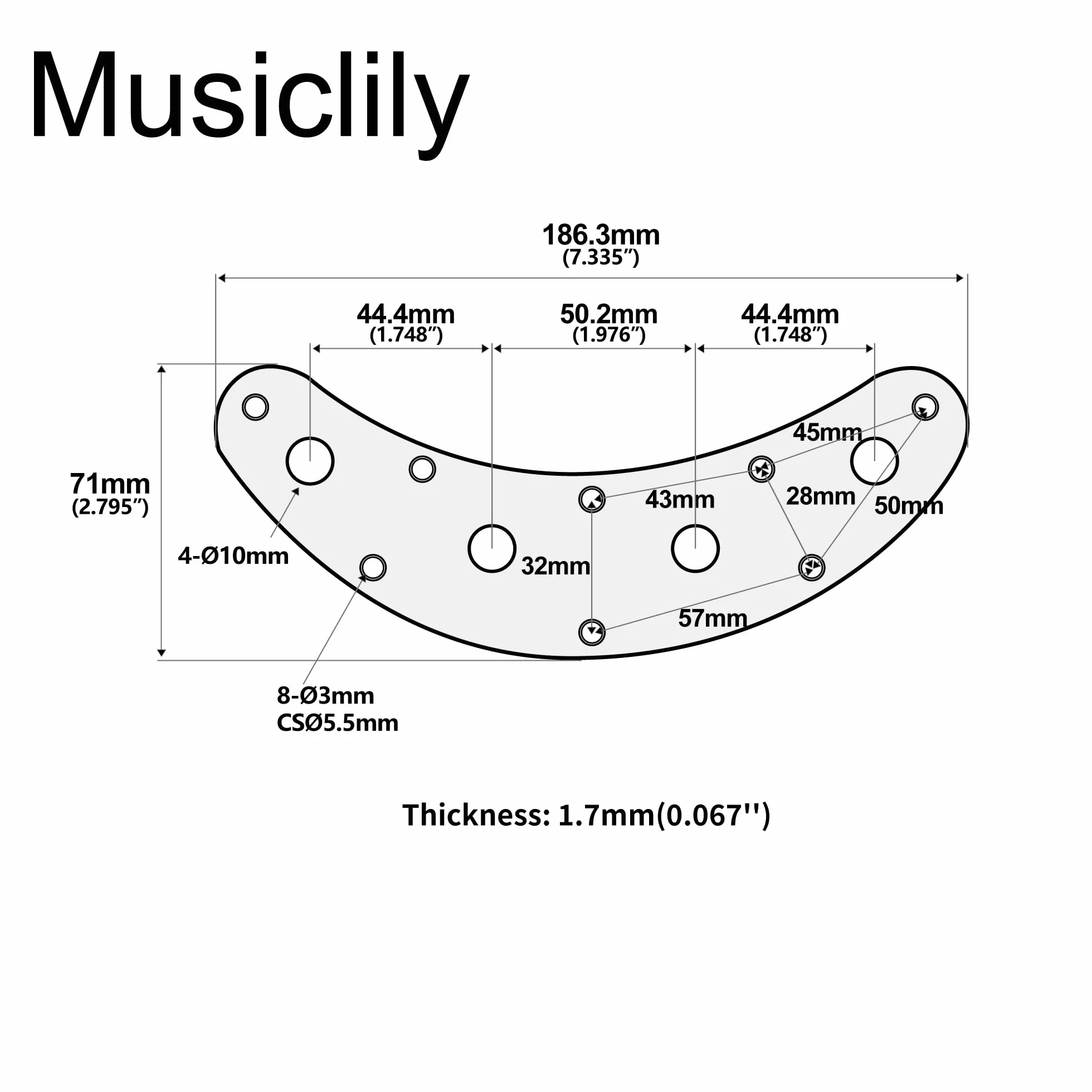 Musiclily Pro Stalowa 4 Otworów Basu Płytka Elektroniki do Gitary Basowej typu Music Man, Czarny
