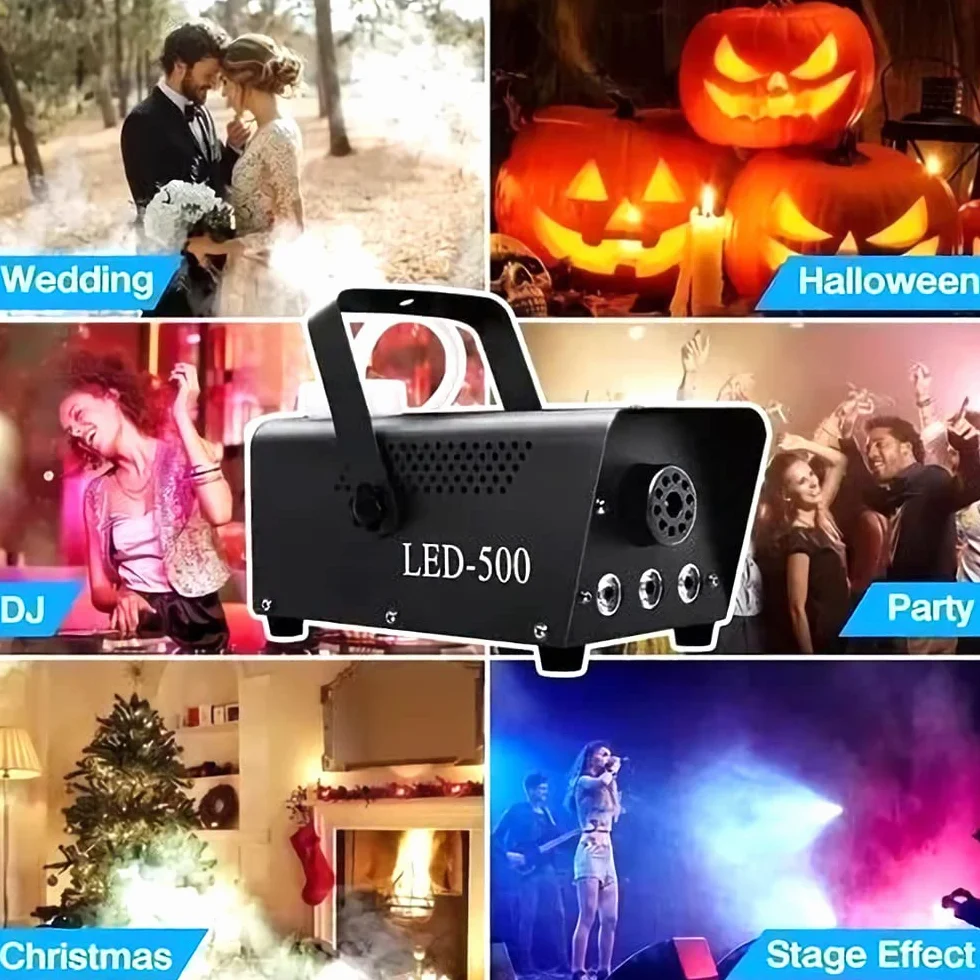 Maszyna do wytwarzania mgły 500 W, mini maszyna do palenia z pilotem zdalnego sterowania i efektem świetlnym RGB, przenośna maszyna do mgły, na Halloween, Boże Narodzenie, wesele, imprezę DJ (blaka)