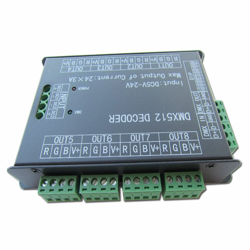 Wysoka moc 24-kanałowy kontroler RGB 3A/CH DMX512 Led dekoder ściemniacz 500Hz bez migotania płynniejsze ściemnianie wskaźnik sygnału DMX funkcja migania DC 5V-24V