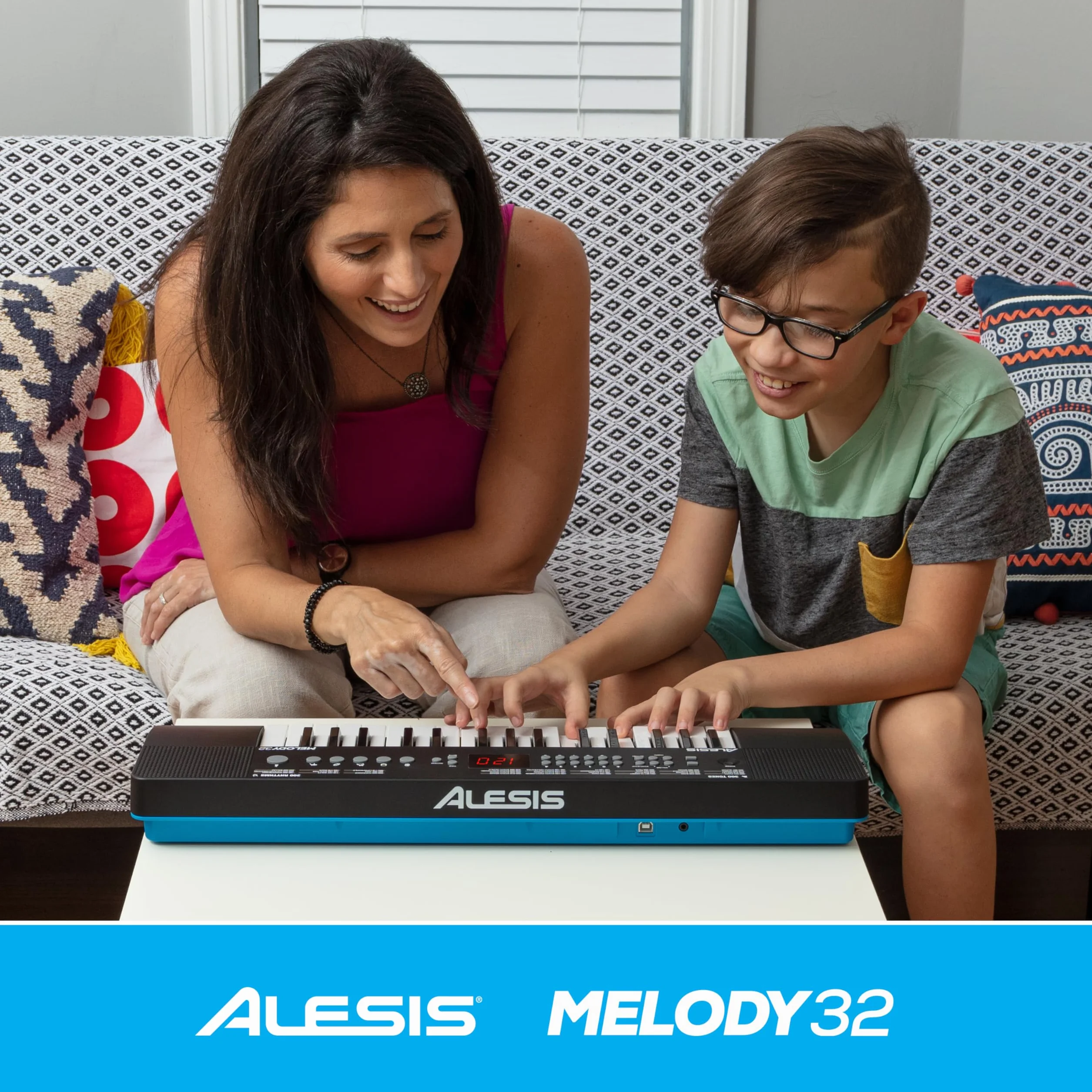 Alesis Melody 32 - Przenośne 32-Klawiszowe Minipianino Cyfrowe/Keyboard z Wbudowanymi Głośnikami, 300 Brzmień, 40 Utworów Demo, Łączność USB-MIDI