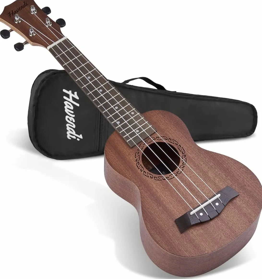 HAVENDI® Sopranowe ukulele 21 cali Premium gitara hawajska, struny Aquila, drewno mahoniowe, w zestawie torba podróżna dla początkujących i profesjonalistów