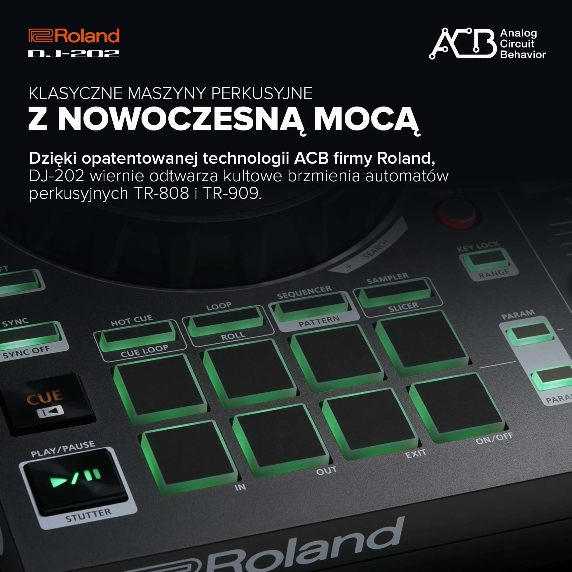 Roland DJ-202 Kompaktowy Kontroler DJ 2-Kanałowy 4-Seckowy do Serato DJ Lite Duże Talerze Niskie Opóźnienie