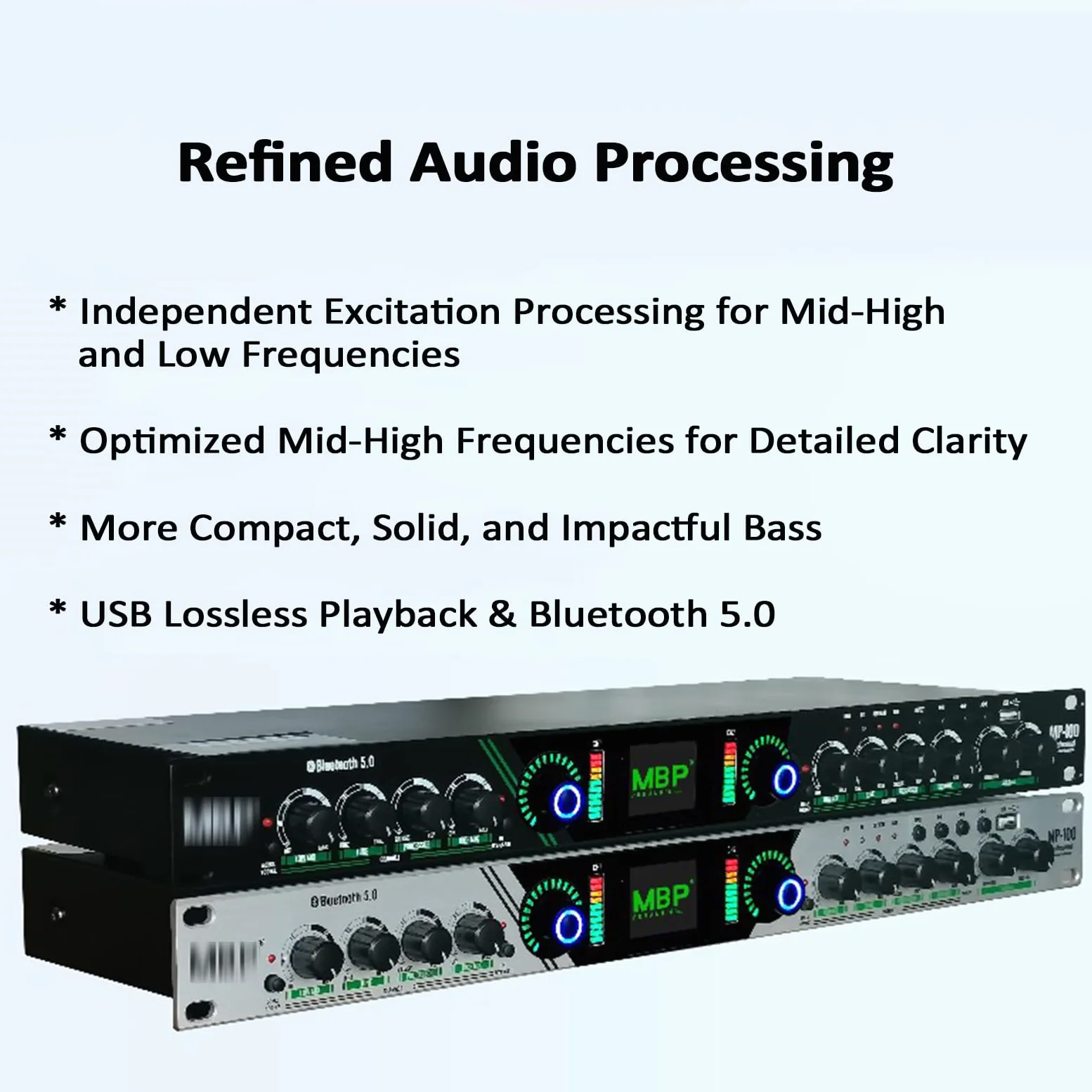 Jednostka efektów przedwzmacniacza, cyfrowy procesor audio, inteligentna ochrona przed wyciem, gniazdo USB, Bluetooth 5.0, obsługuje wiele bezstratnych formatów, idealny do występów scenicznych