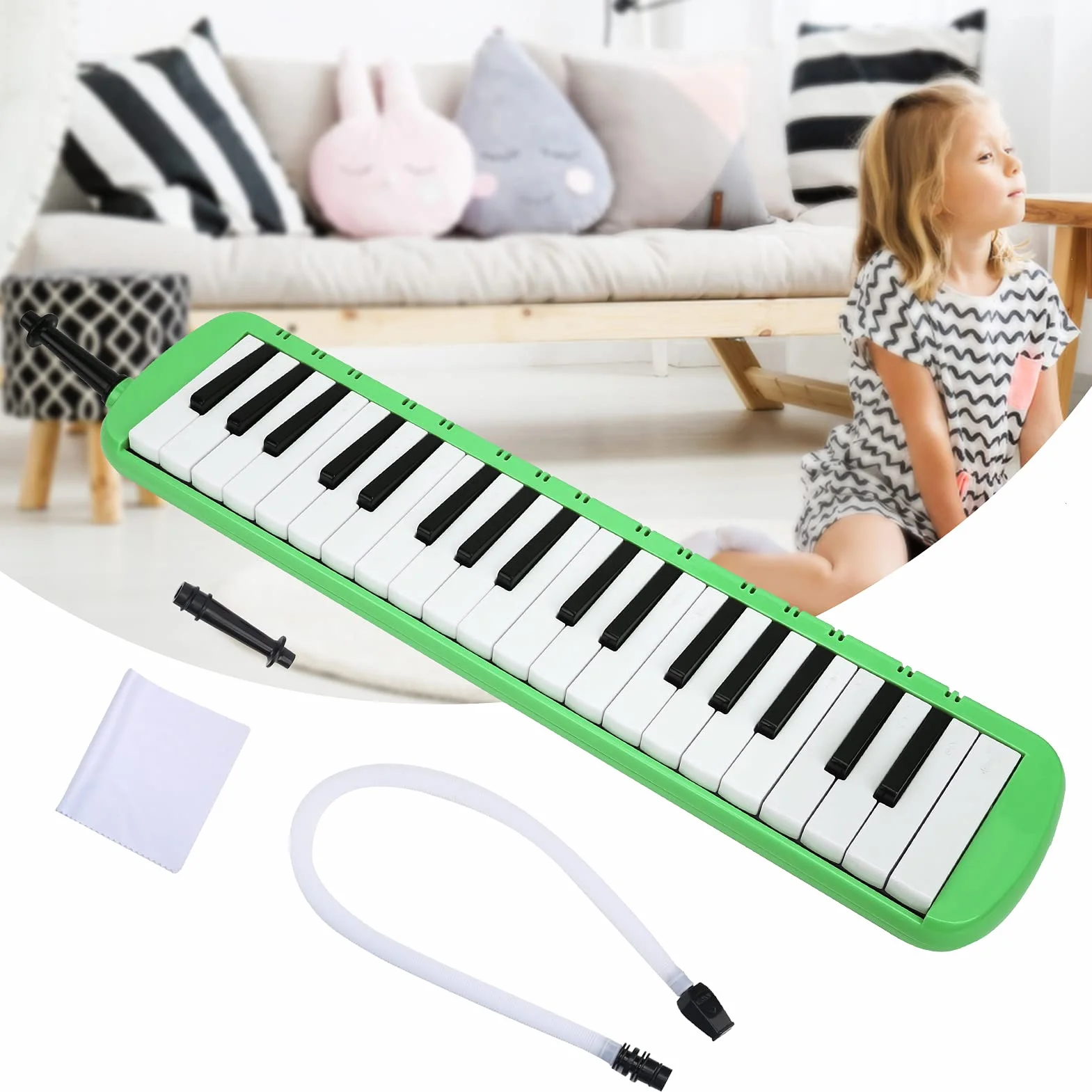 Mxzzand Melodica 37 Keys Wind Instrument muzyczny dla miłośników muzyki, początkujących do szkolenia zawodowego (zielony), instrument dęty,Narząd jamy ustnej