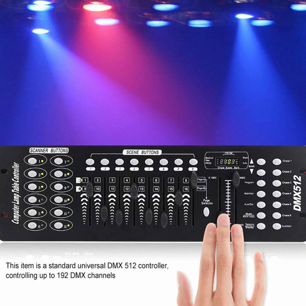UKing DMX Controller, 192 kanały DMX512, kontroler, konsola, 240 scen, do mini kontrolera DMX, pulpitu świetlnego, na imprezę, DJ, dyskotekę, ruchoma głowicę świetlną, lampę, wyposażenie operatora