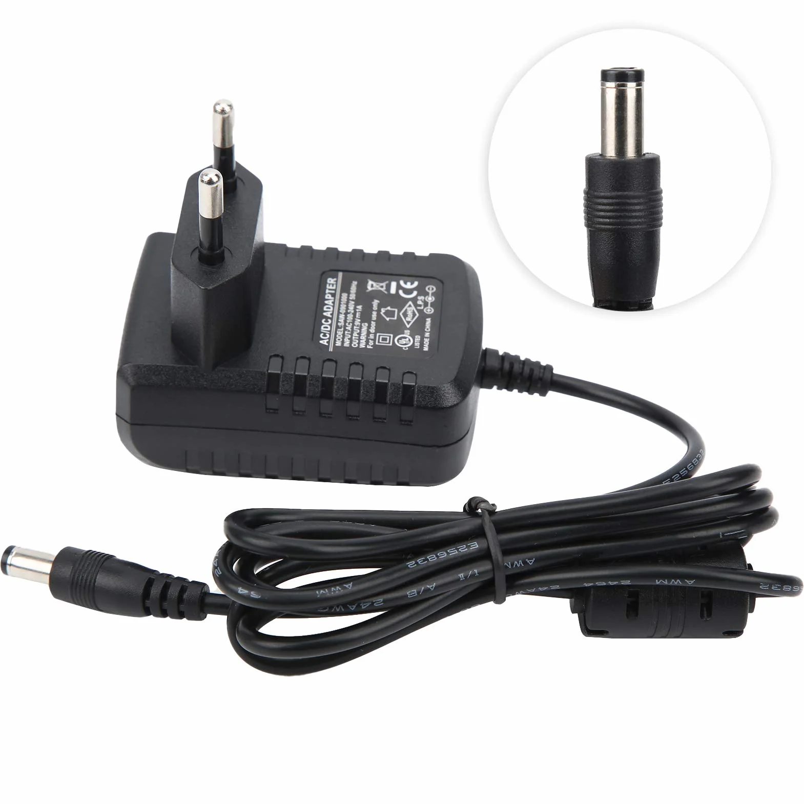 Zasilacz 9V 1A Kabel Zasilający 100-240V Ładowarka do Organów Elektrycznych Pedały Efektów Gitary Fortepianowej(EU Plug)