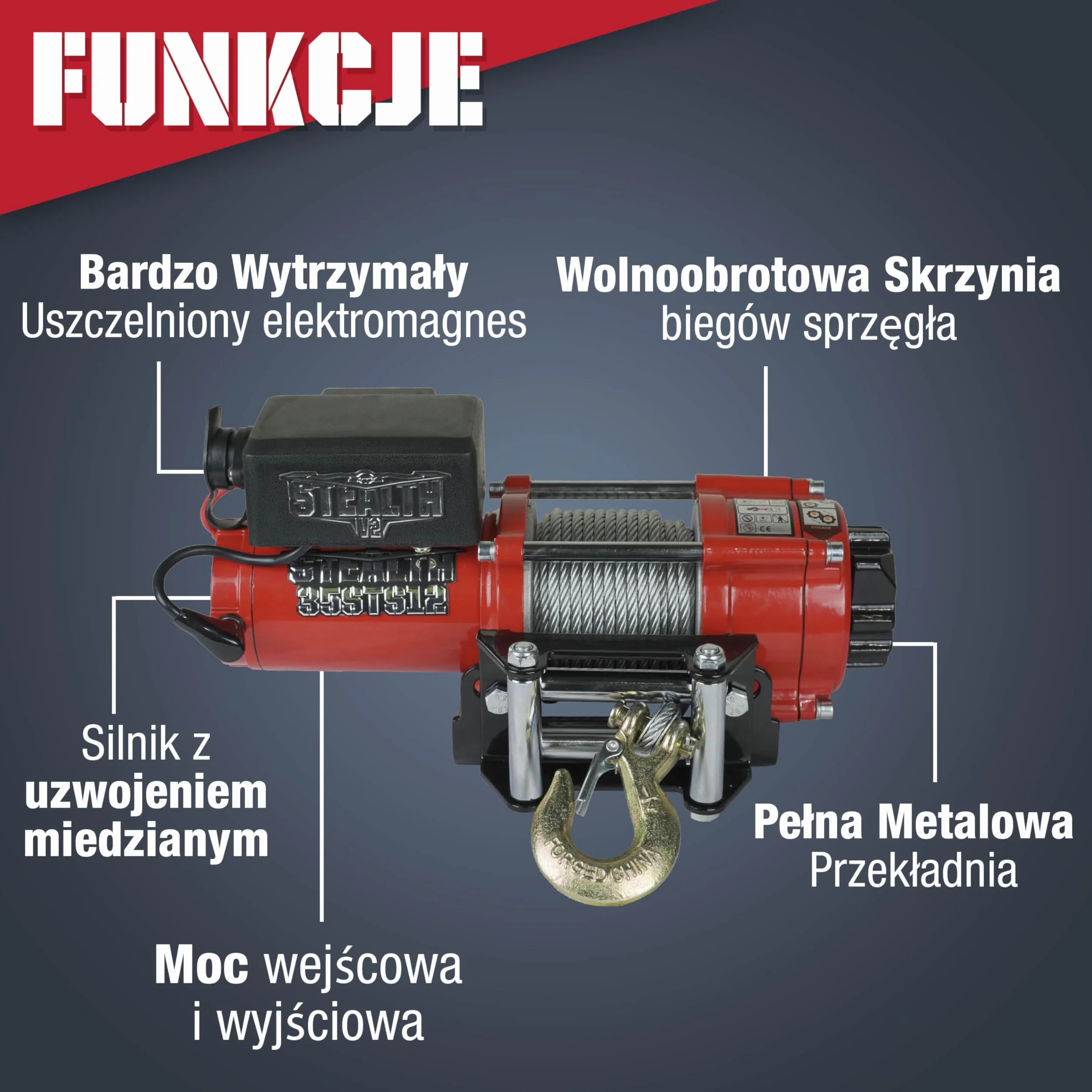 Stealth Winches Elektryczna wciągarka 3500lb/1588 kg 12 V Budżet bezprzewodowego odzyskiwania - Mocny silnik nawinięty - Pełna stalowa przekładnia - Heavy Duty Solenoid, płyta montażowa, bezprzewodowe