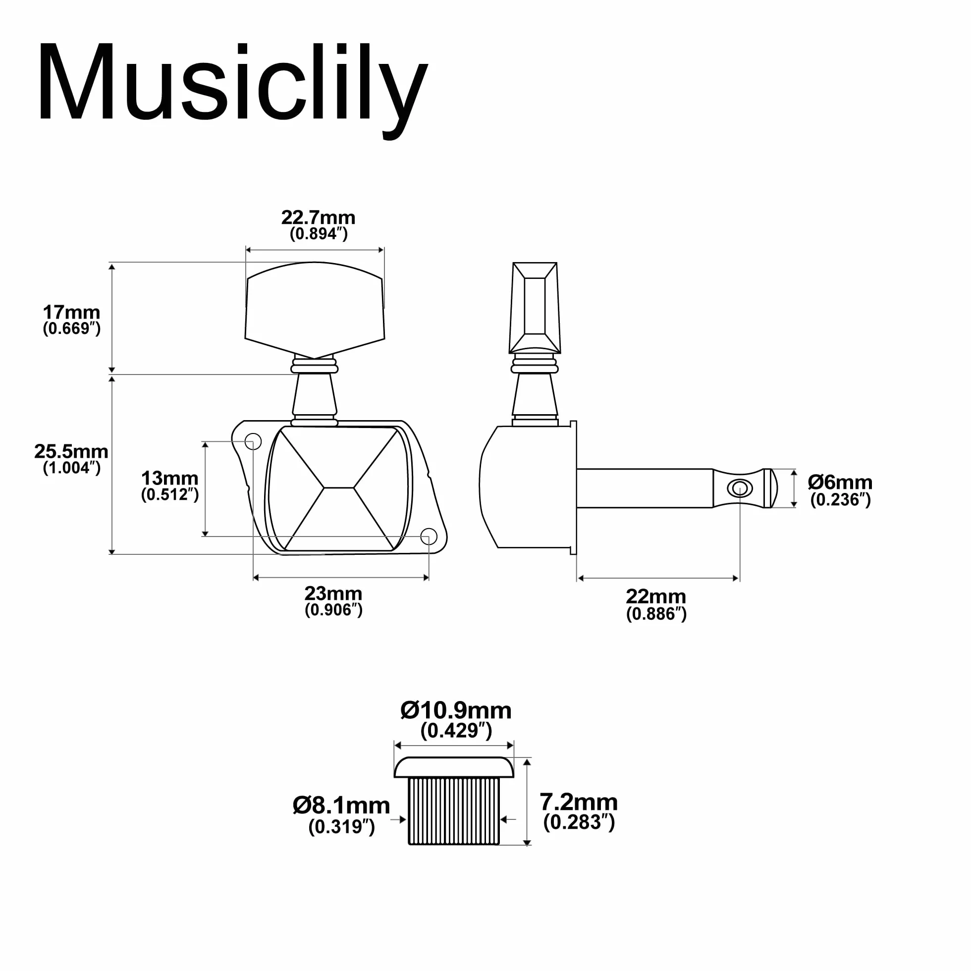 Musiclily Pro 3L+3R Klucze Gitaryowe Półzamknięte Tunery Kołki do Strojenia do Gitary Elektrycznej Akustycznej, Chrom