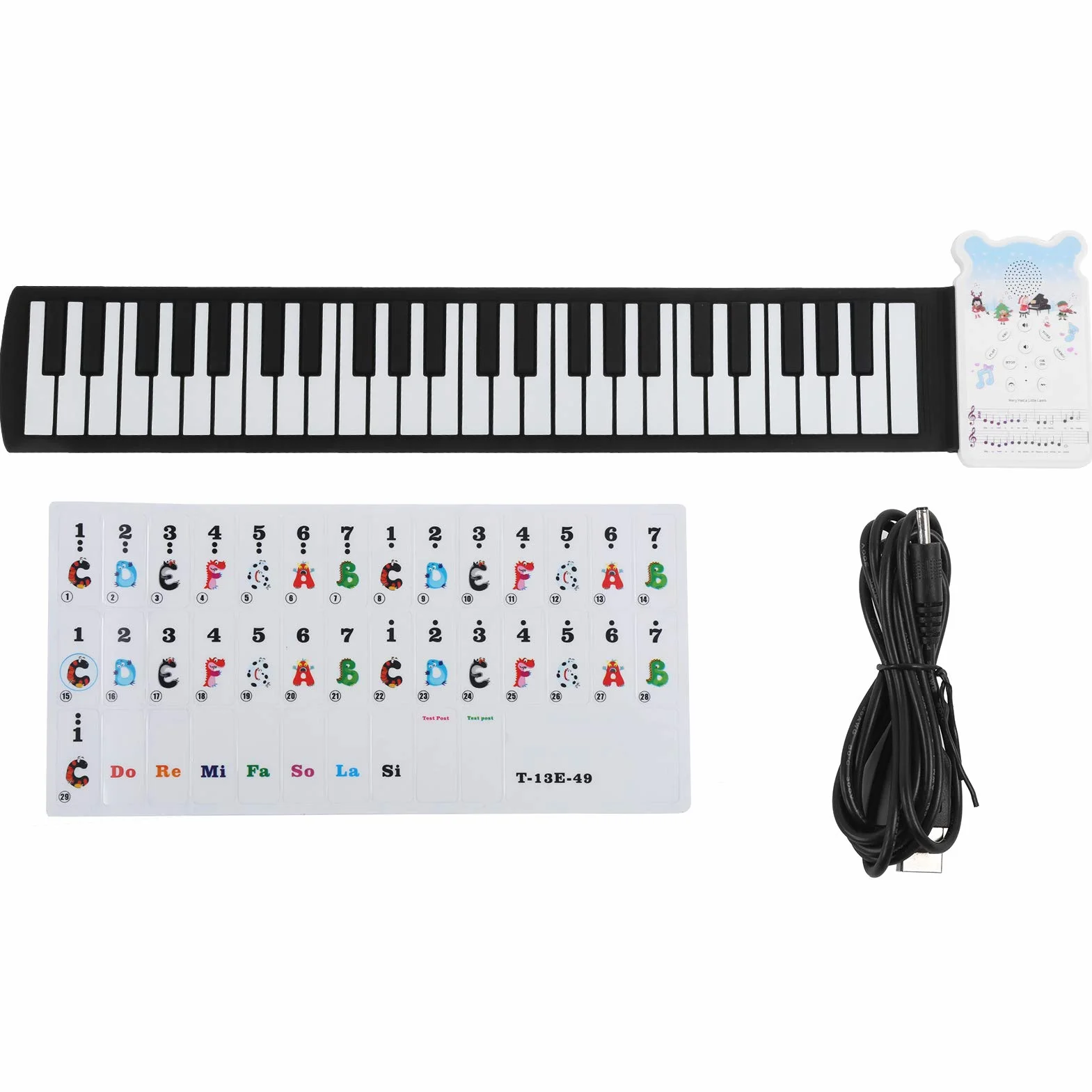 49 Key Hand-Rolled Piano Tragbare wiederaufladbare flexible elektronische Roll-Up-Tastatur mit Klavieraufklebern