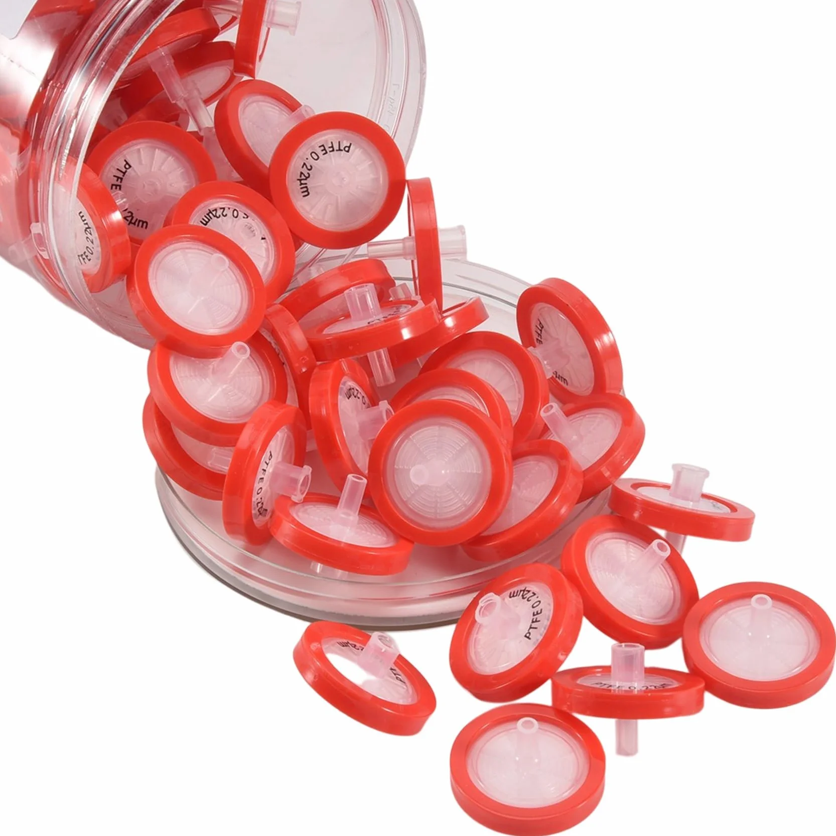 100 sztuk strzykawka z filtrem PTFE, strzykawka laboratoryjna filtr 25 mm średnica membrany, rozmiar porów 0,22μM, HPLC