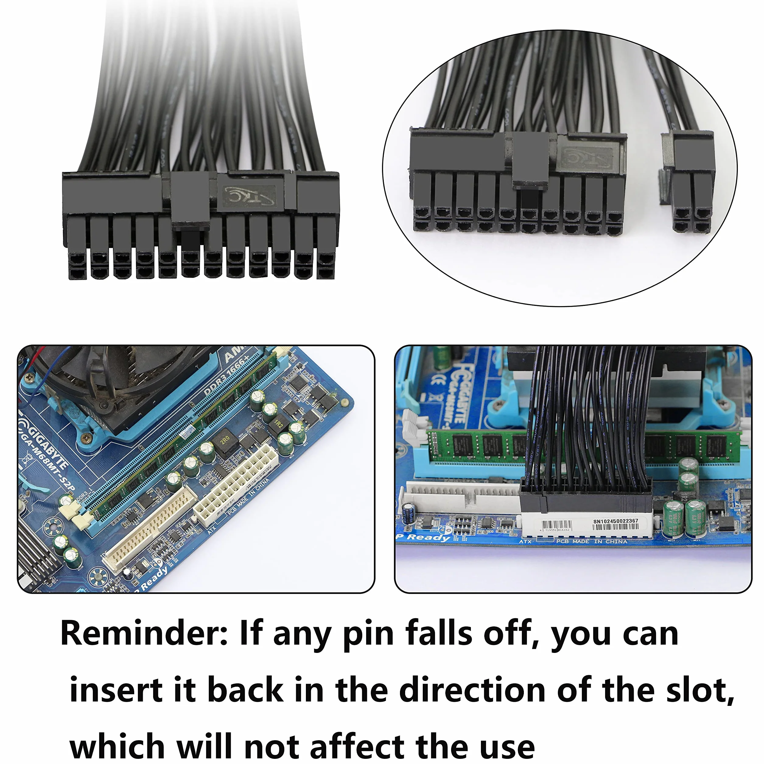 GELRHONR 24-pinowy kabel ATX Adapter płyty głównej 20+4 żeński na męski Y Splitter 1Ft