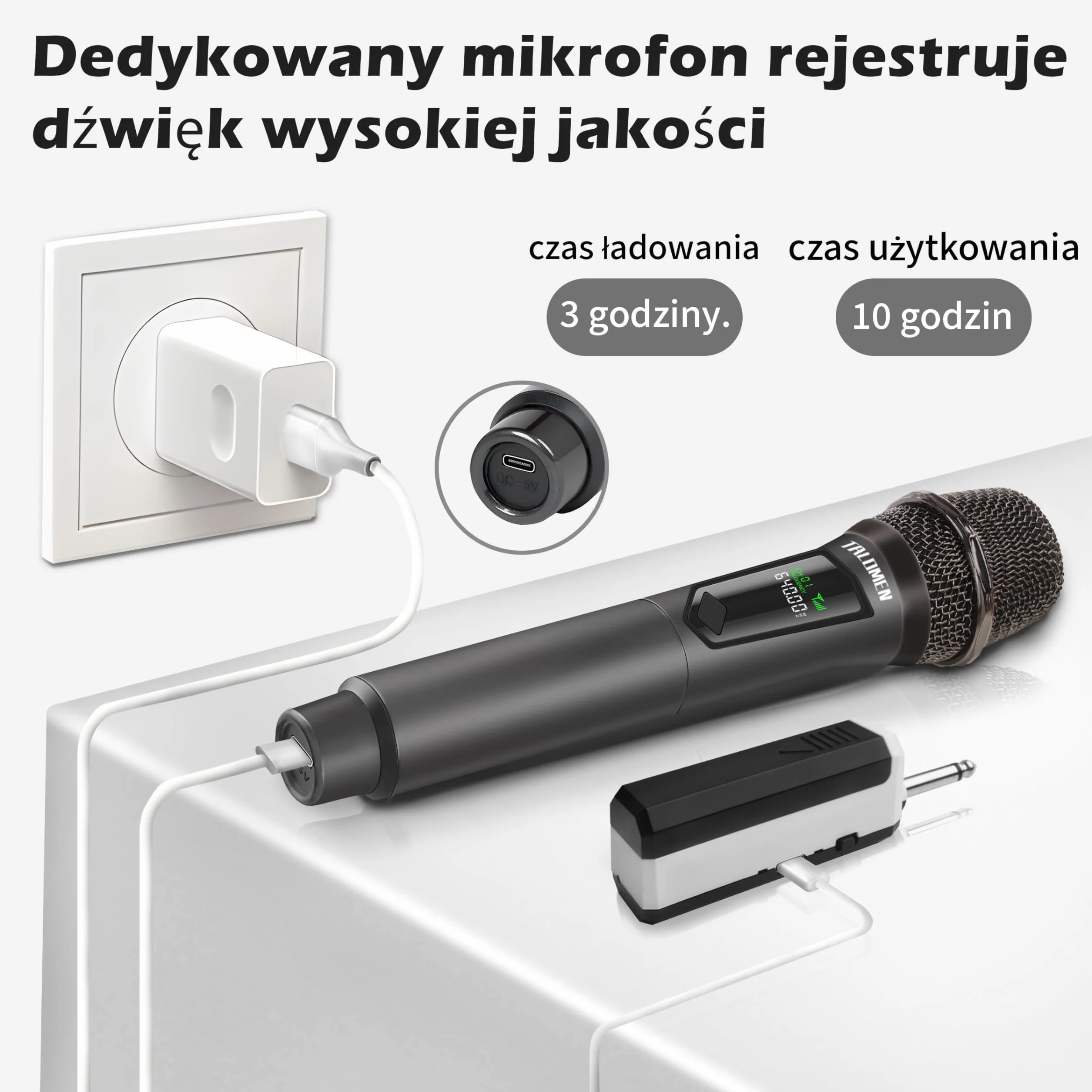TalomenMikrofony bezprzewodowe 2,4 GHz,ręczny system mikrofonowy z odbiornikiem,profesjonalny dwa mikrofony do karaoke,160 ft,ładowalny mikrofon idealny dla karaoke,śpiewu,kościoła,imprez,wesel,K60-2