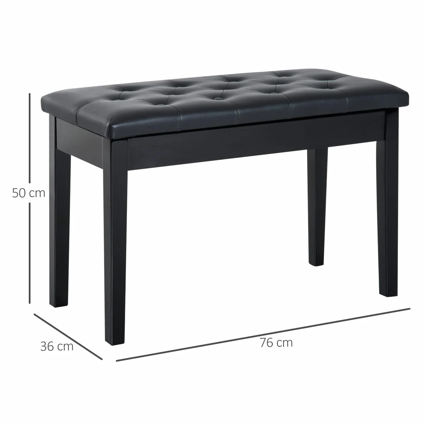 HOMCOM Taboret fortepianowy ławka do fortepianu drewno gumowa sztuczna skóra czarna 76 x 36 x 50 cm