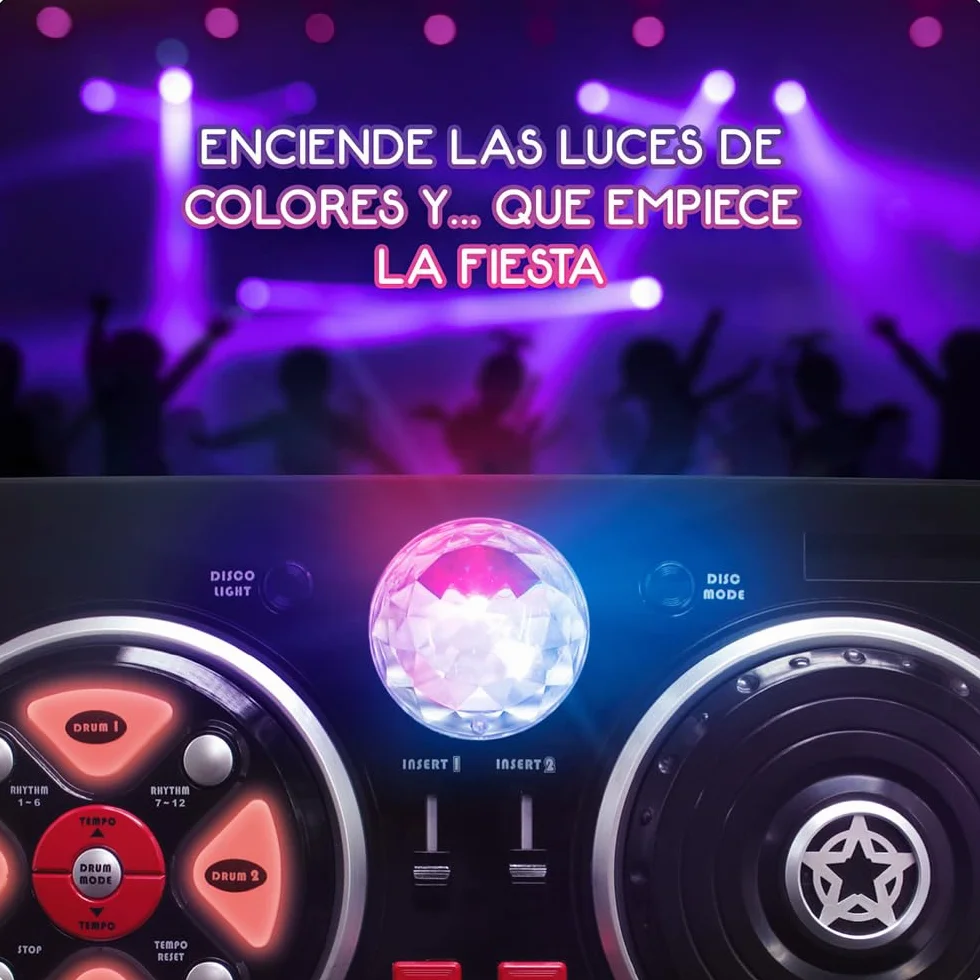 Deqube - Mikser DJ z różnymi podstawami i efektami, zawiera świecącą kulę disco, połączenie Bluetooth z urządzeniami, kolor czarny, średni (916D00040)