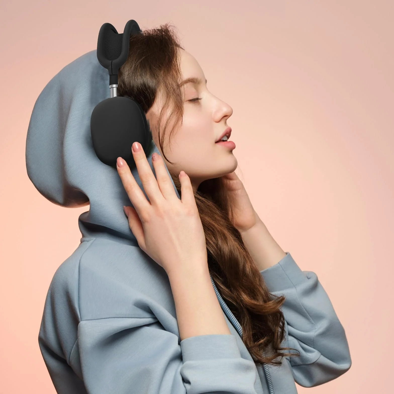 Ainiv Silikonowe etui ochronne na słuchawki Airpods Max (zestaw 3-częściowy) - (opaska + osłona + nauszniki) - czarne | Nakładka na uszy i opaska na głowę