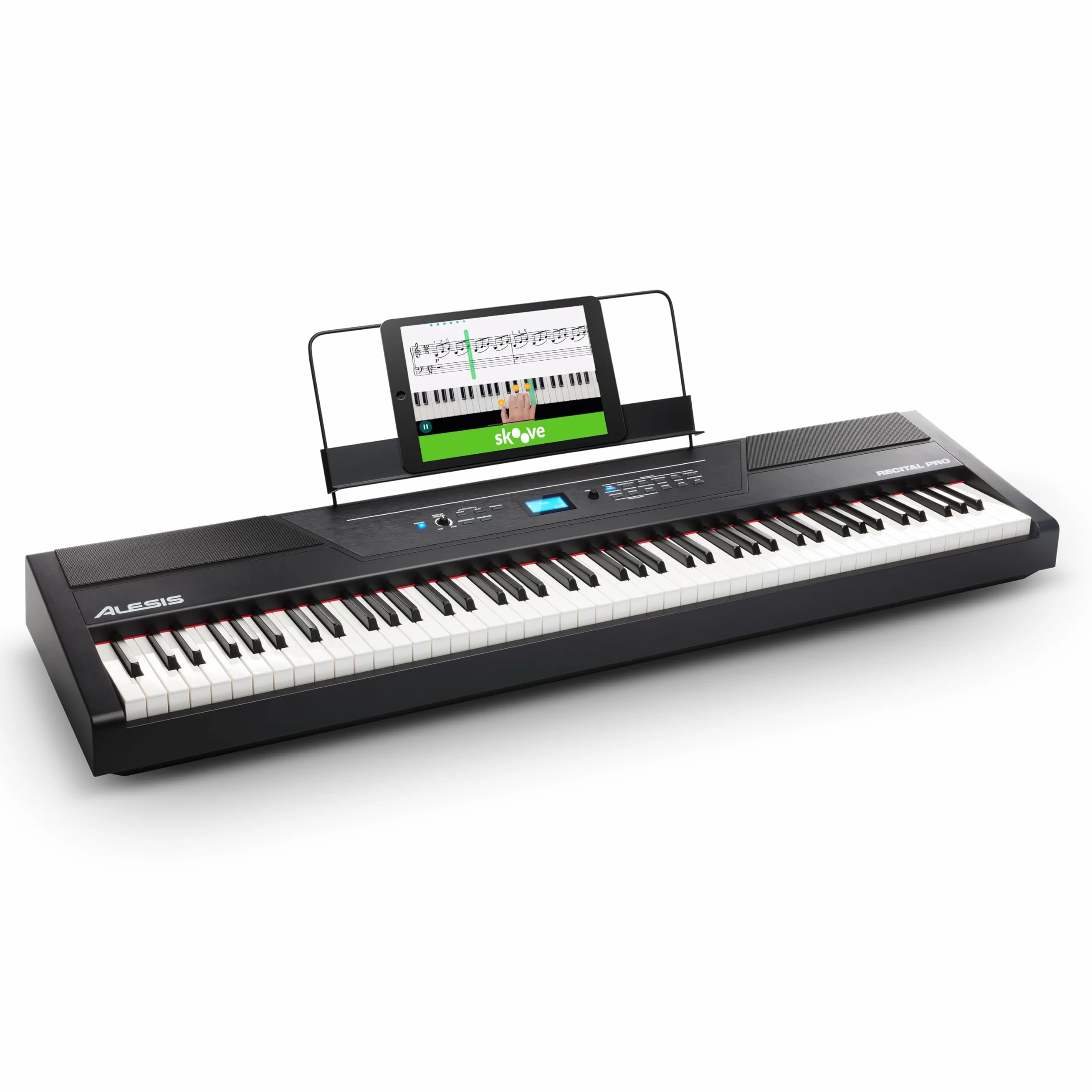Alesis Recital Pro - Cyfrowe Pianino Elektryczne; Keyboard z 88-Klawiszową Ważoną Klawiaturą Młoteczkową, 12 Brzmieniami i Wbudowanymi Głośnikami