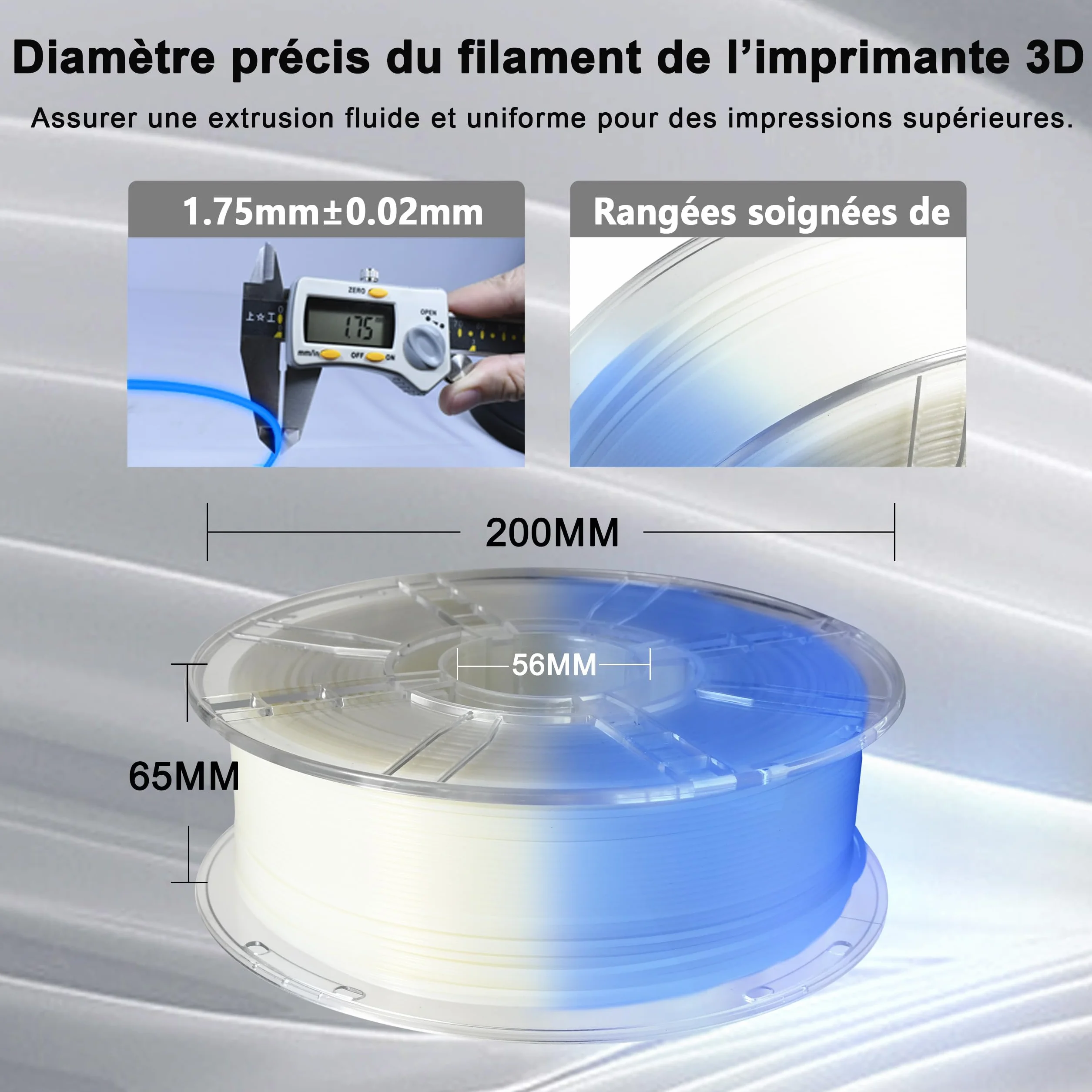 iBOSS PLA+ Filament PLA PLUS, drukarka 3D Filament PLUS, dokładność wymiarowa 1,75 mm +/- 0,02 mm, szpula 1 kg do druku 3D, świecący niebieski