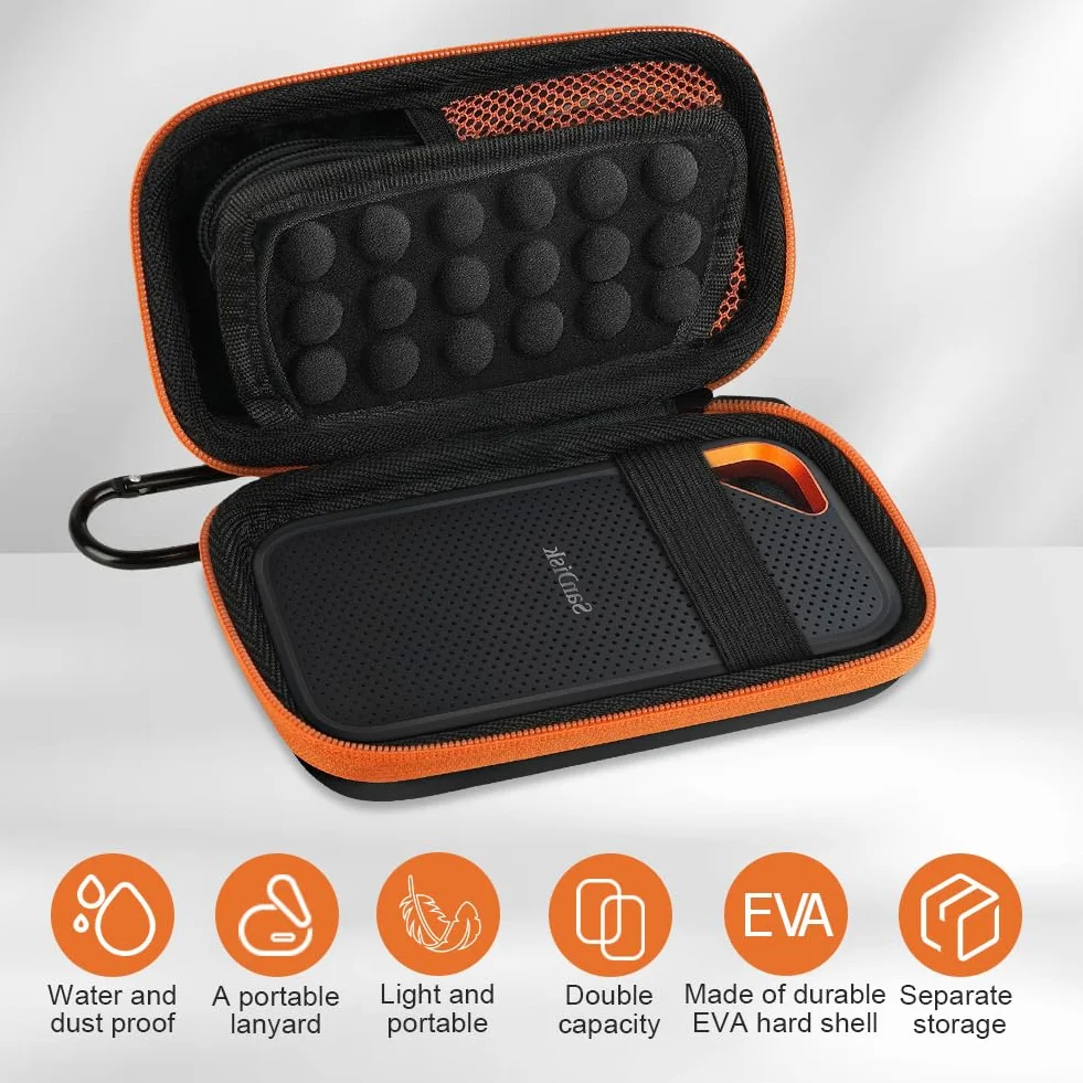 Etui na dysk twardy, przenośny zewnętrzny dysk twardy do SanDisk Extreme/SanDisk PRO 500G 1TB 2TB/2,5-calowy HDD SSD My Passport, ochronna torba do przechowywania - pomarańczowa
