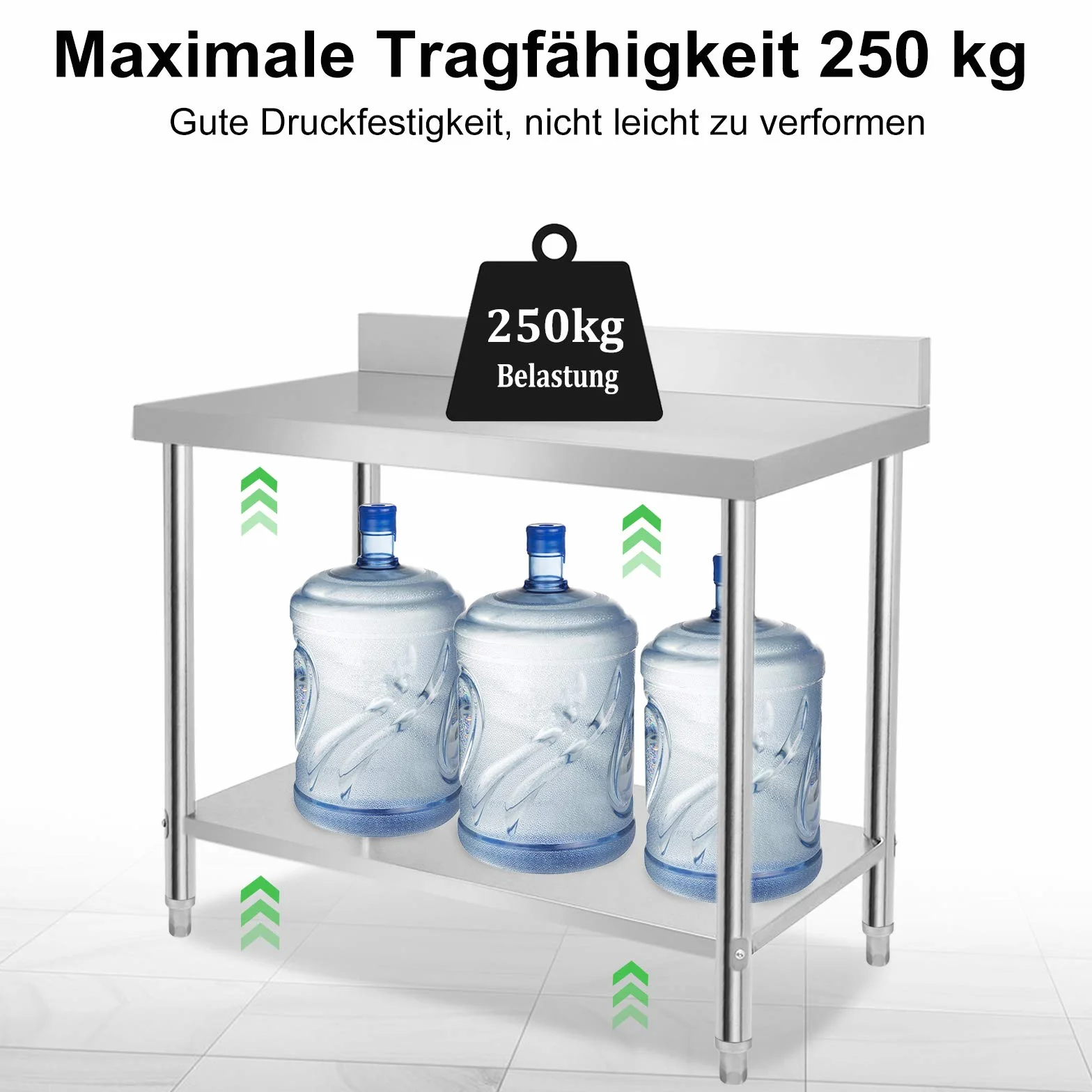 UISEBRT Stół roboczy ze stali nierdzewnej z narożnikiem, stół kuchenny ze stali nierdzewnej z regulowanymi nóżkami, stół kuchenny z bardzo dużą dolną półką, 120 x 60 x 85 cm, z zagięciem