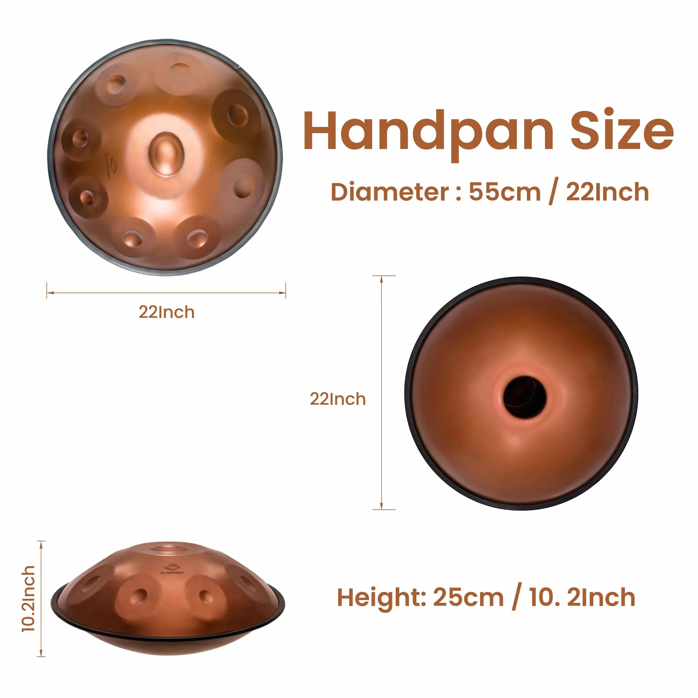 GLADFRESIT Handpan in d-moll, rzucający się w oczy fioletowo-czerwony, w komplecie ze stojakiem, walizką, wytrzymałymi pałeczkami i bezpyłową ściereczką (9-440 Hz)