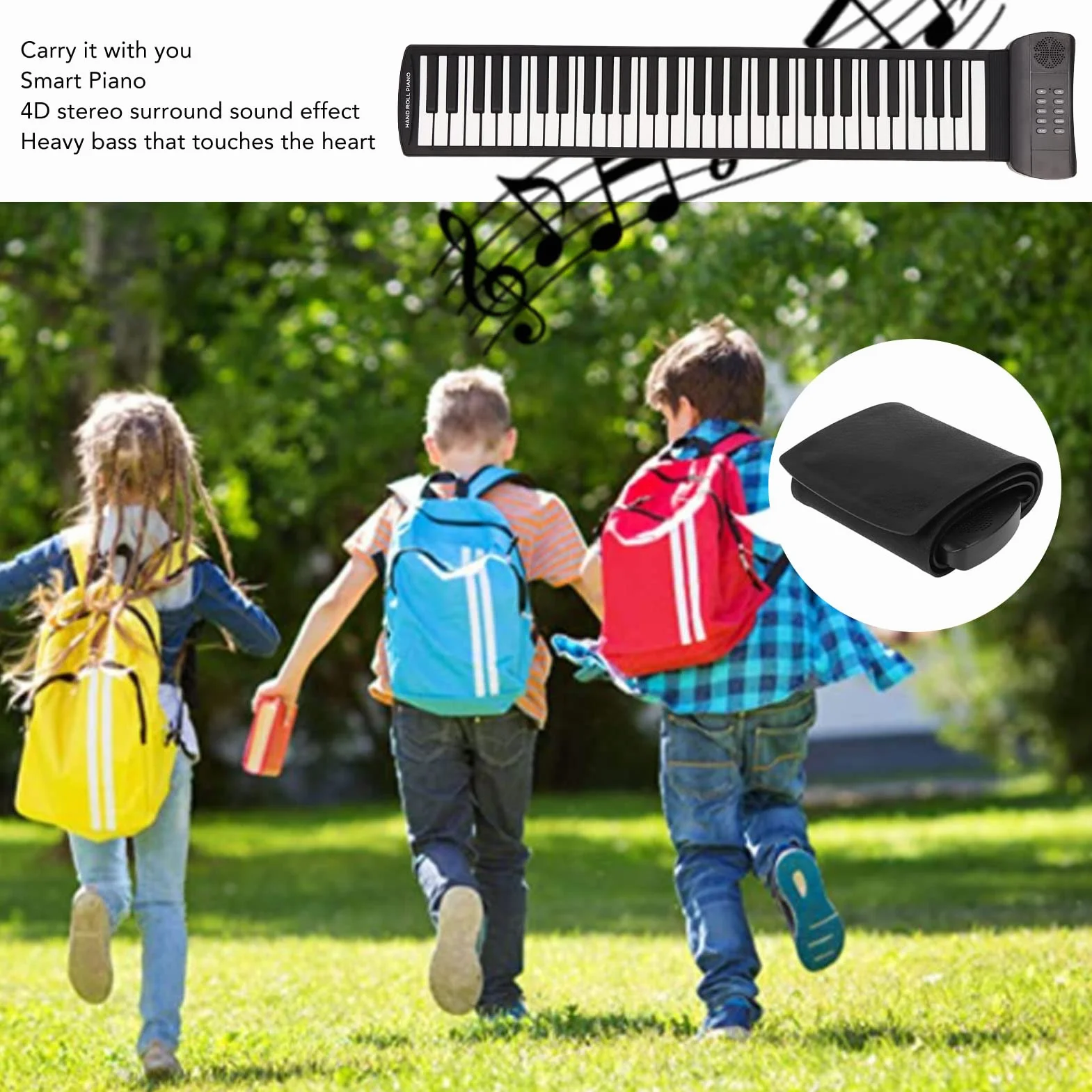 Roll Up Piano, 61-klawiszowa Przenośna Klawiatura Fortepian, Ręcznie Zwijana Elektryczna Klawiatura Pianina dla Początkujących Dzieci, Edukacyjna Elektroniczna Muzyka Cyfrowa Klawiatura(PM61)