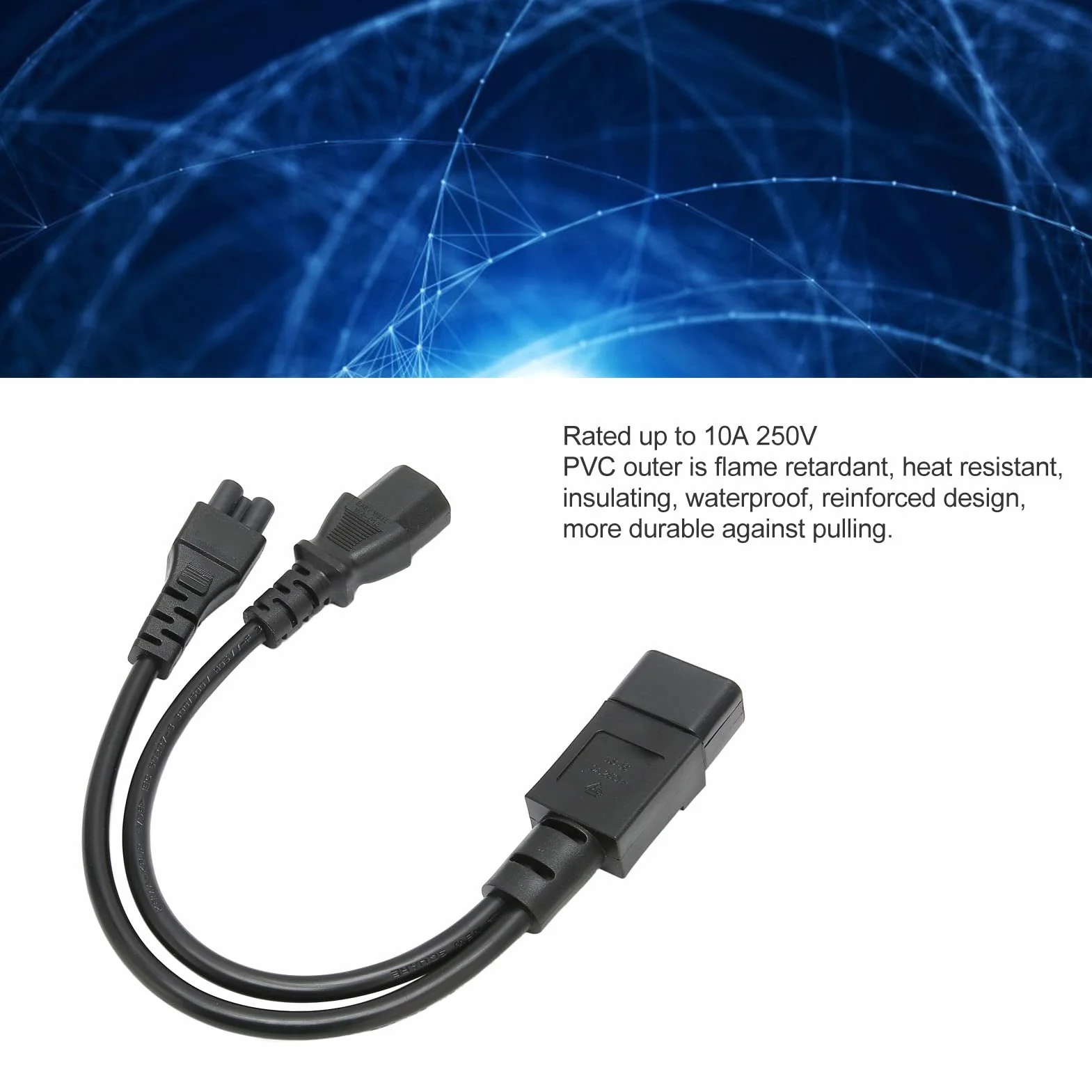 Kabel żeński IEC 320 C14 do C5 i C13, Przewód z Wtyczką Rozgałęźnika 1 Ft Y, Pojedynczy Kabel Zasilający C14 Męski C14 na C13 i C5 10 A 250 V, Ognioodporny, Odporny na Wysoką Temperaturę