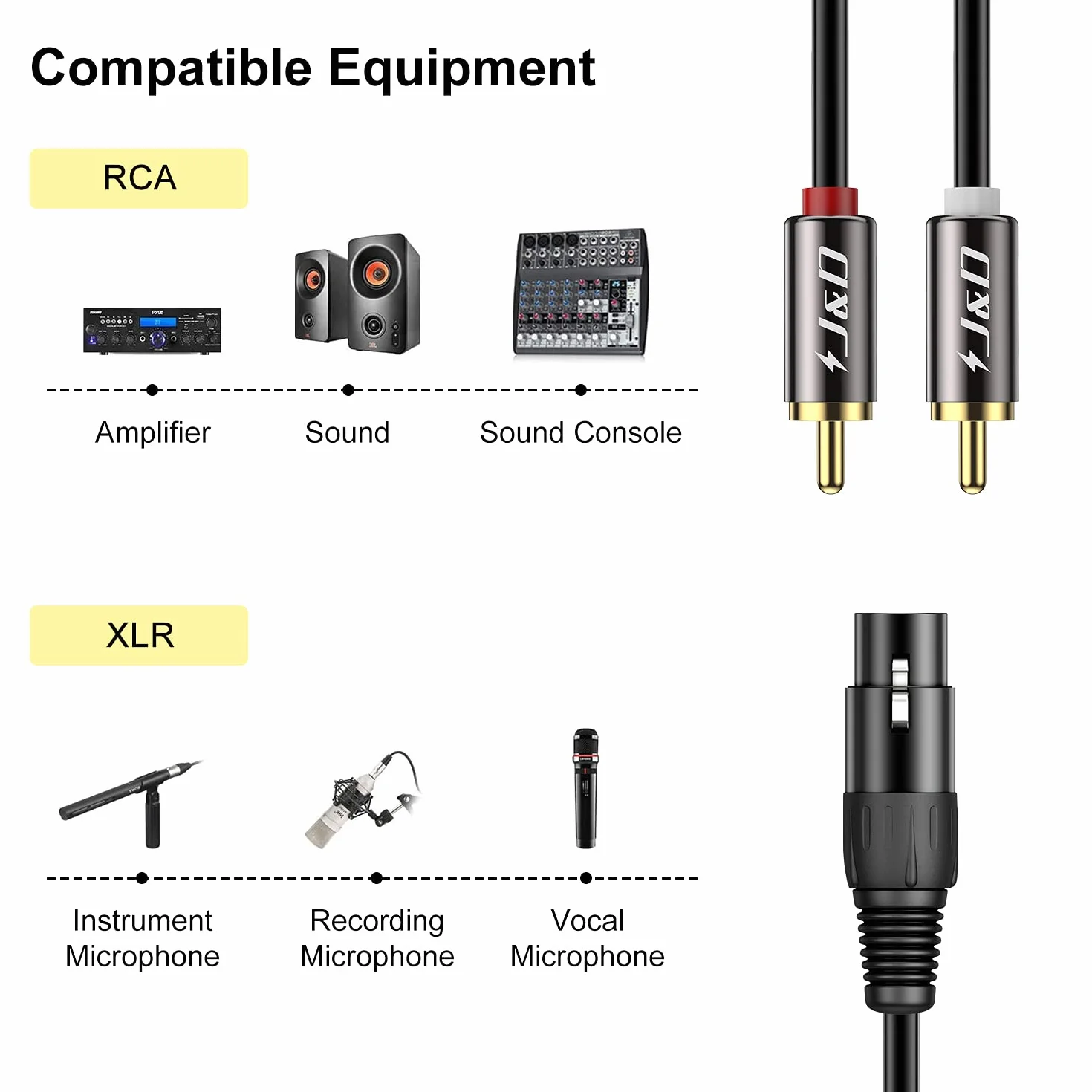 J&D XLR do 2 RCA Y kabel krosowy PCW stereo audio interconnect 6 stóp