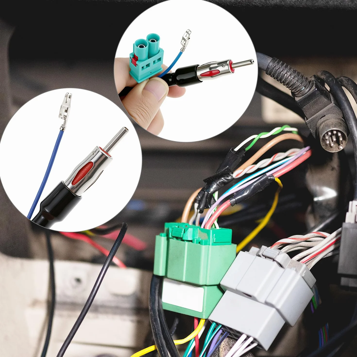 QWORK Wzmacniacz sygnału samochodowego, podwójny adapter Fakra na złącze DIN, adapter anteny samochodowej, kompatybilny z VW Touareg i Porsche Cayenne