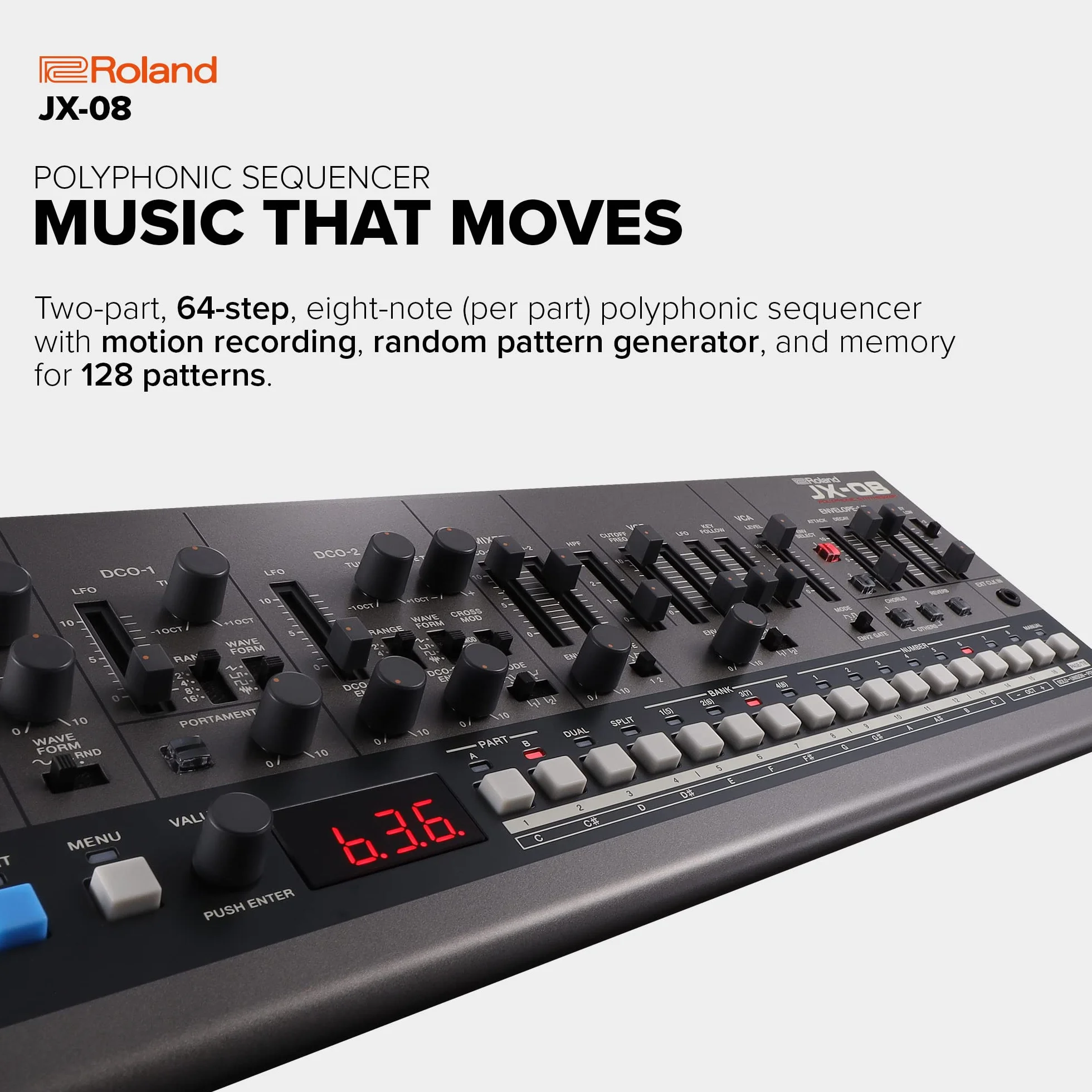 Syntezator Roland Boutique JX-08 – Kompaktowa, Nowoczesna Reedycja Legendarnego Roland JX-8P z 1985 roku z Nowymi Efektami, Sekwencerem Polifonicznym i nie tylko – Lekkie, Mobilne