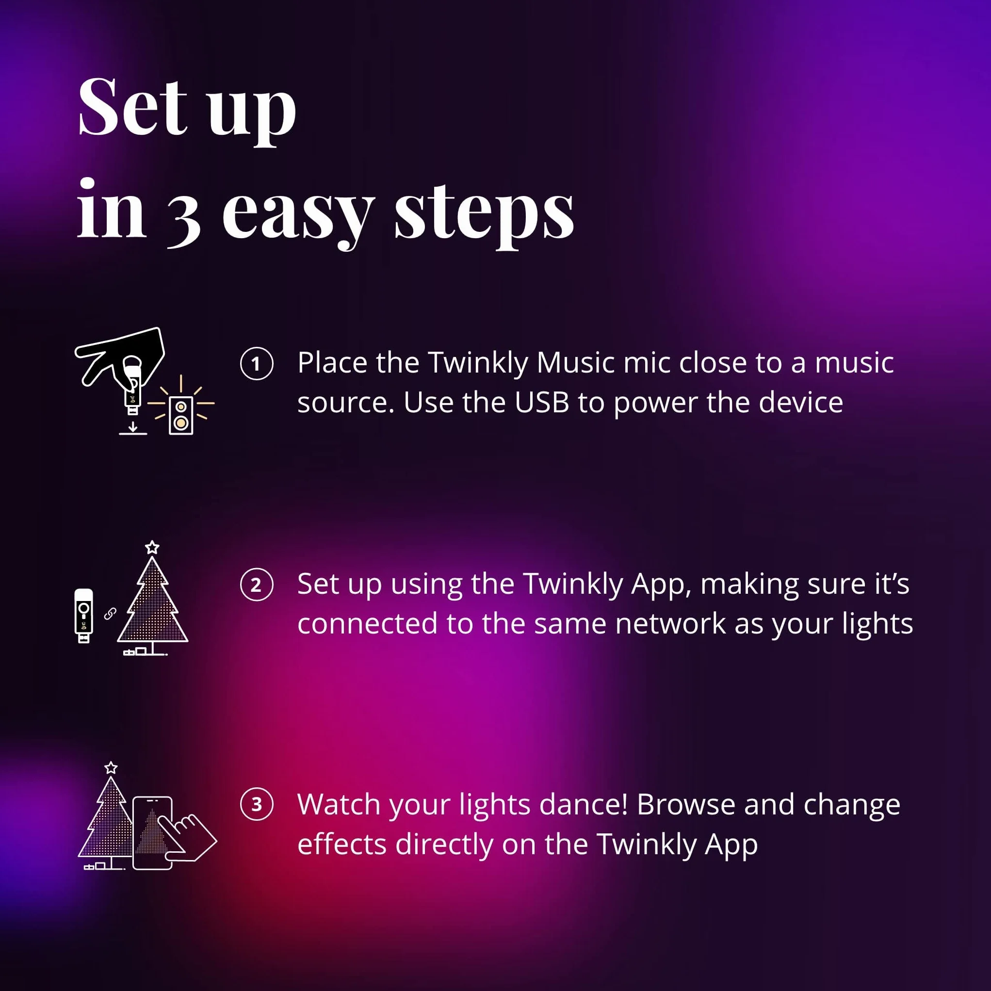 Twinkly Music - czujnik dźwięku do synchronizacji z muzyką Twinkly Smart LED Lights - zasilany przez Bluetooth i Wi-Fi USB