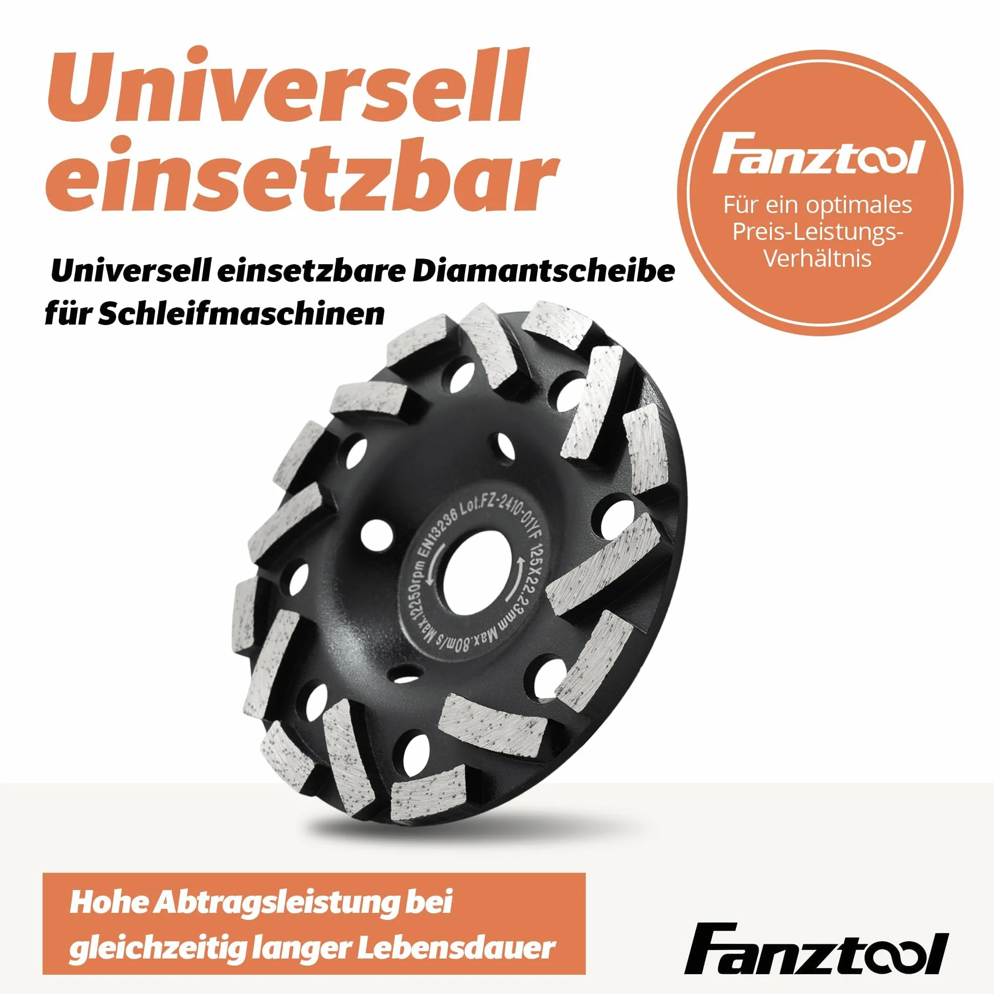 FANZTOOL Premium Diamentowa Tarcza Garnkowa ścierna 125 mm x 22,2 mm do ściernych Materiałów Budowlanych, Jastrychu, Tynku, Asfaltu