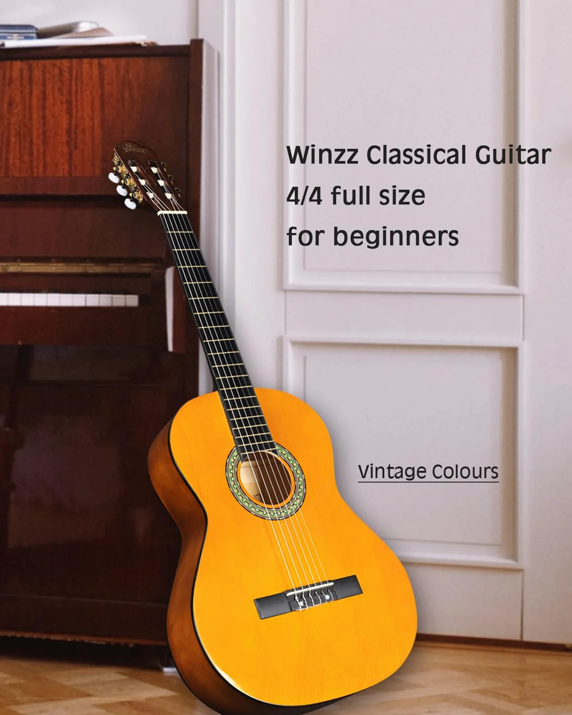 Winzz Gitara koncertowa 4/4 klasyczna żółta błyszcząca 39 cali
