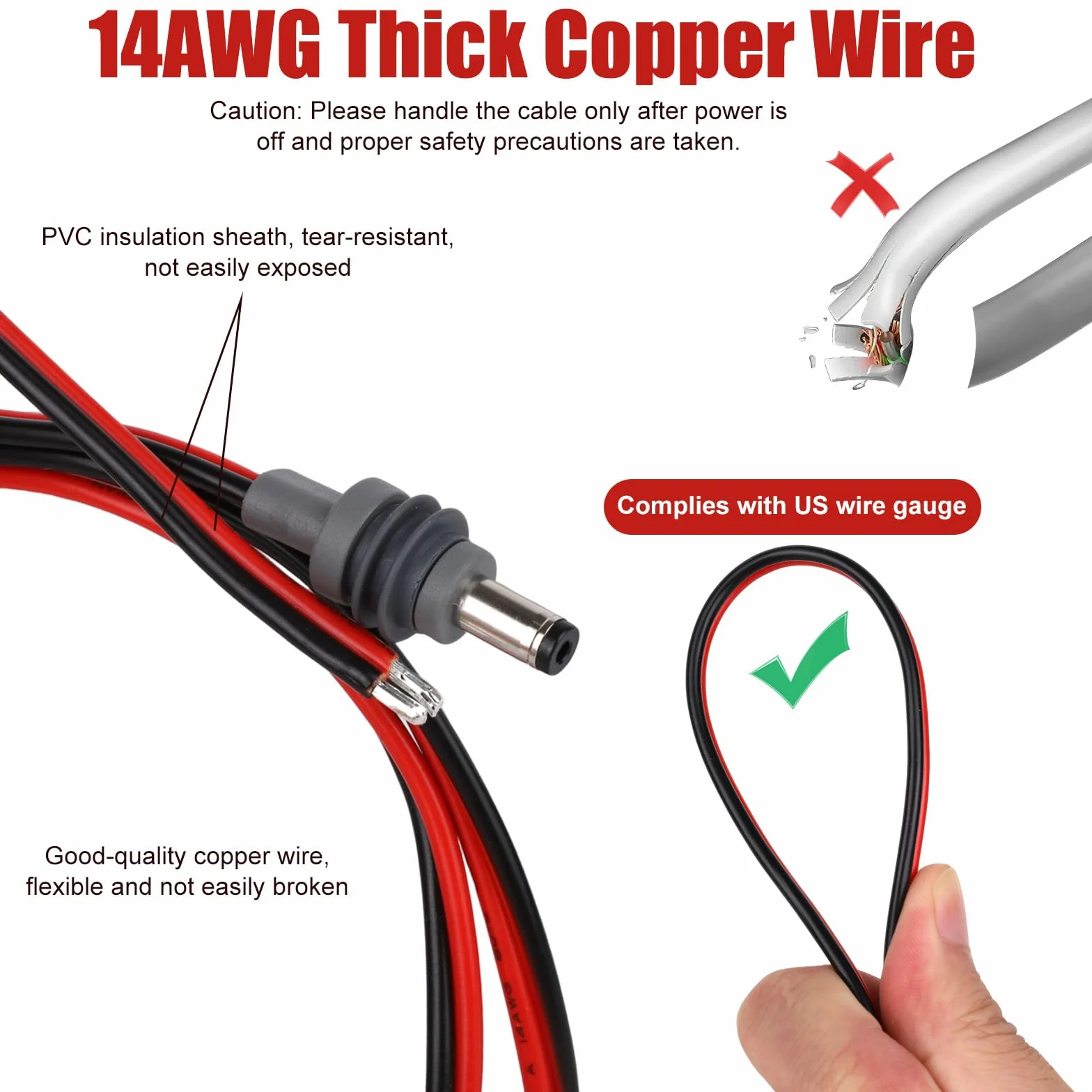 DC5521 Kabel Zasilający DC dla Starlink Mini, 14AWG 5,5x2,1mm Wtyk Męski Gołych Drutów Pigtails 1m Przedłużacz do Starlink Mini Akcesoriów Wymiana Zrób to Sam