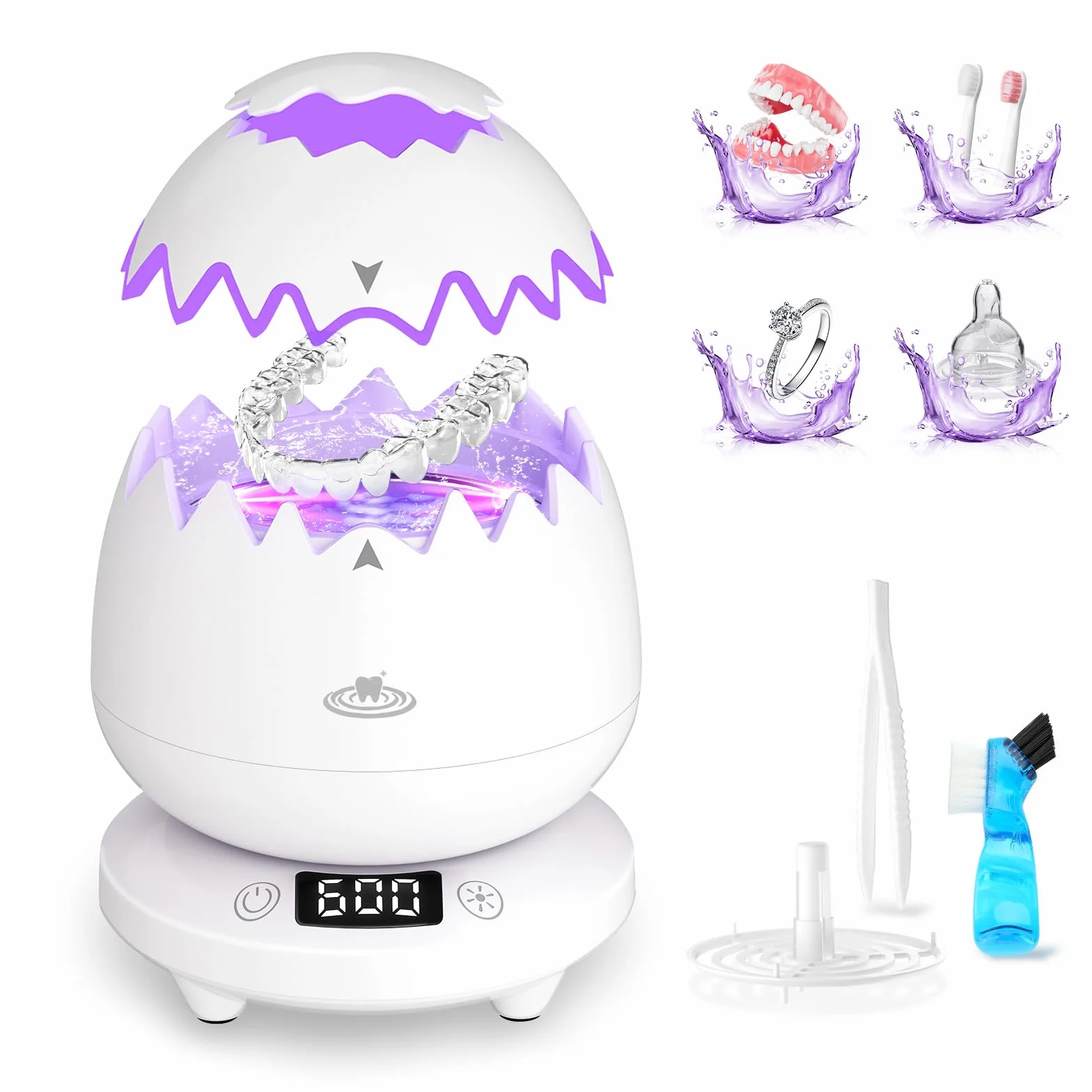 Ultrasonic Cleaner 2025–45000 Hz, 180 ml, ultradźwiękowe urządzenie do czyszczenia Dental Pod do szyn zębowych, protez, retainerów, alignerów, protez zębowych, główki szczoteczki do zębów, biżuterii
