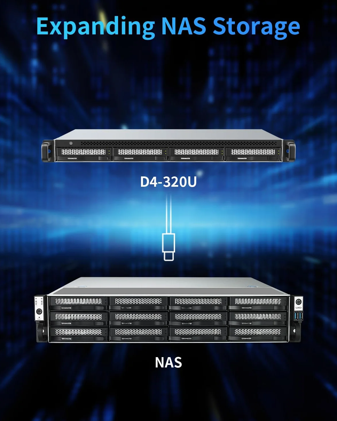 TERRAMASTER D4-320U Zewnętrzna obudowa dysku twardego - 4-dyskowa 1U Ultrakrótka montaż w racku USB 3.2 Gen2 10Gbps Type-C Direct Attached Storage obudowa Hot Swappable Plug and Play (Bez dysków)