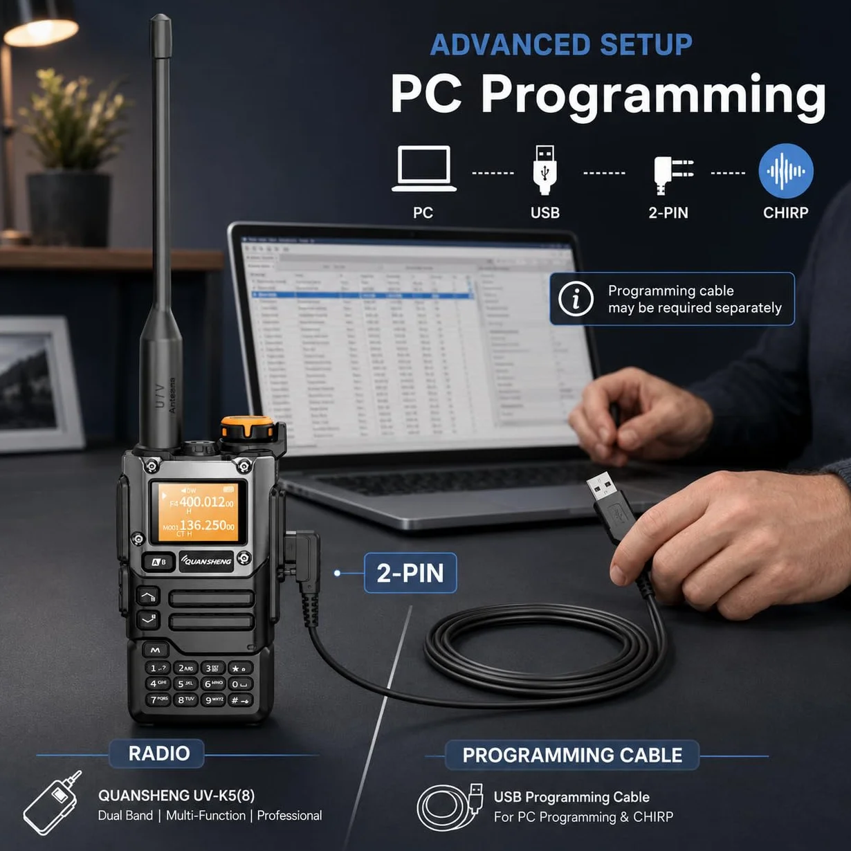 QUANSHENG UVK5(8) AM/FM/DTMF Walkie-Talkie 200 kanałów Type-C