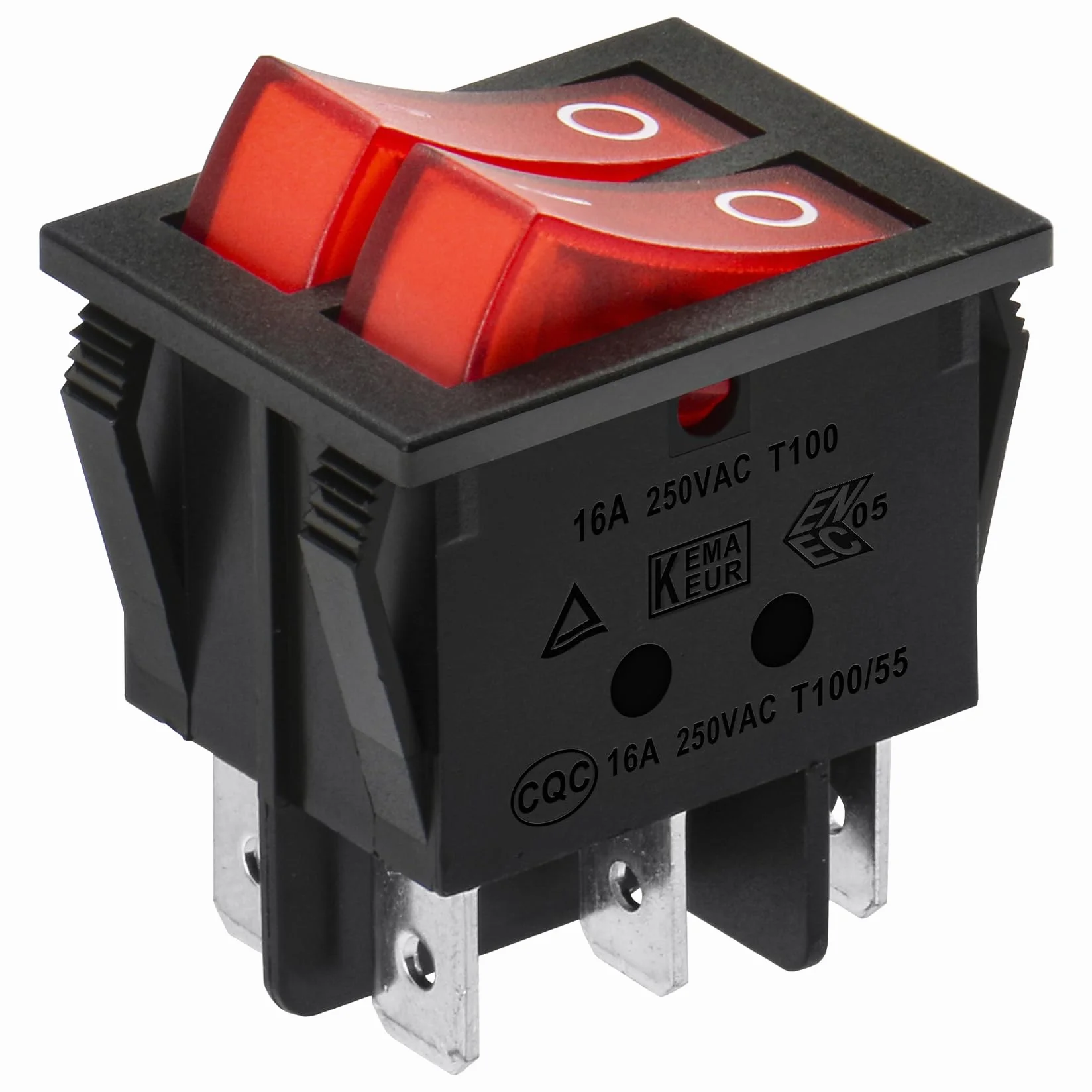 heschen Double Rocker Switch SPST ON-OFF-6 Terminals Red Light 16 A 250 VAC 2 Pack