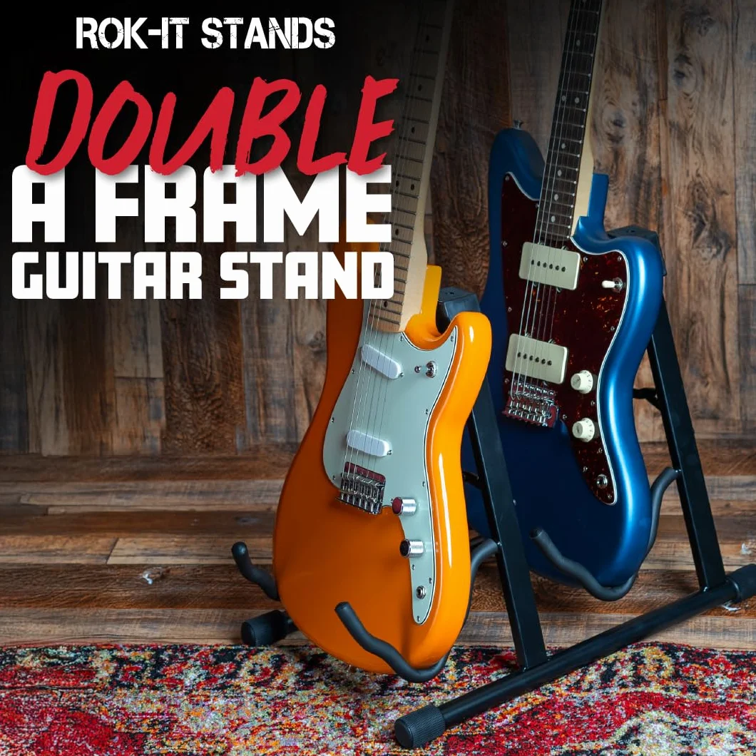 Gator Frameworks Rok It Podwójny stojak na gitarę w kształcie litery A; mieści większość standardowych gitar elektrycznych i akustycznych (RI-GTRAU2X)