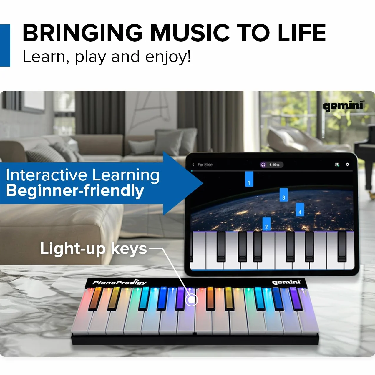 Gemini Sound PianoProdigy GPP-101 24-klawiszowa podświetlana bezprzewodowa klawiatura MIDI
