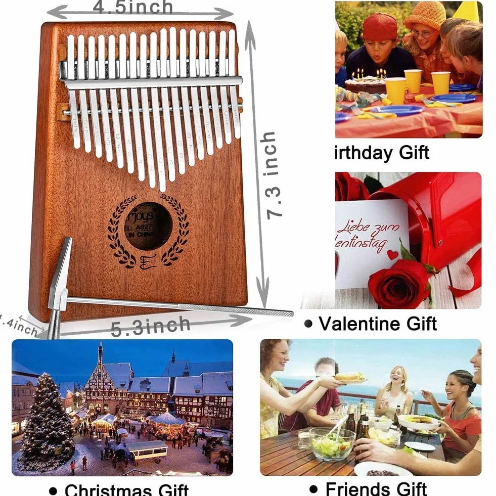 Kalimba pianino dla kciuków, 17 klawiszy, przenośne pianino Mbira do gry palcami, z etui ochronnym, śpiewnikiem umożliwiającym szybką naukę, wszystko w jednym zestawie