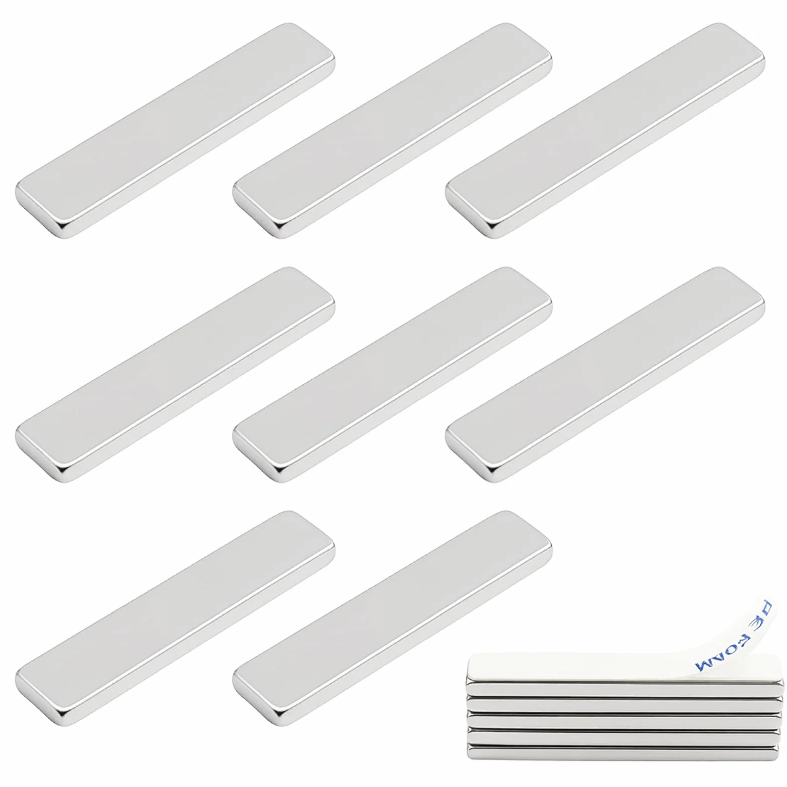 8 szt. Magnesy neodymowe silne neodymowe prostokątne 40x10x3mm, magnes mocny klej, samoprzylepny magnes z dwustronną taśmą (8, 40x10x3mm)