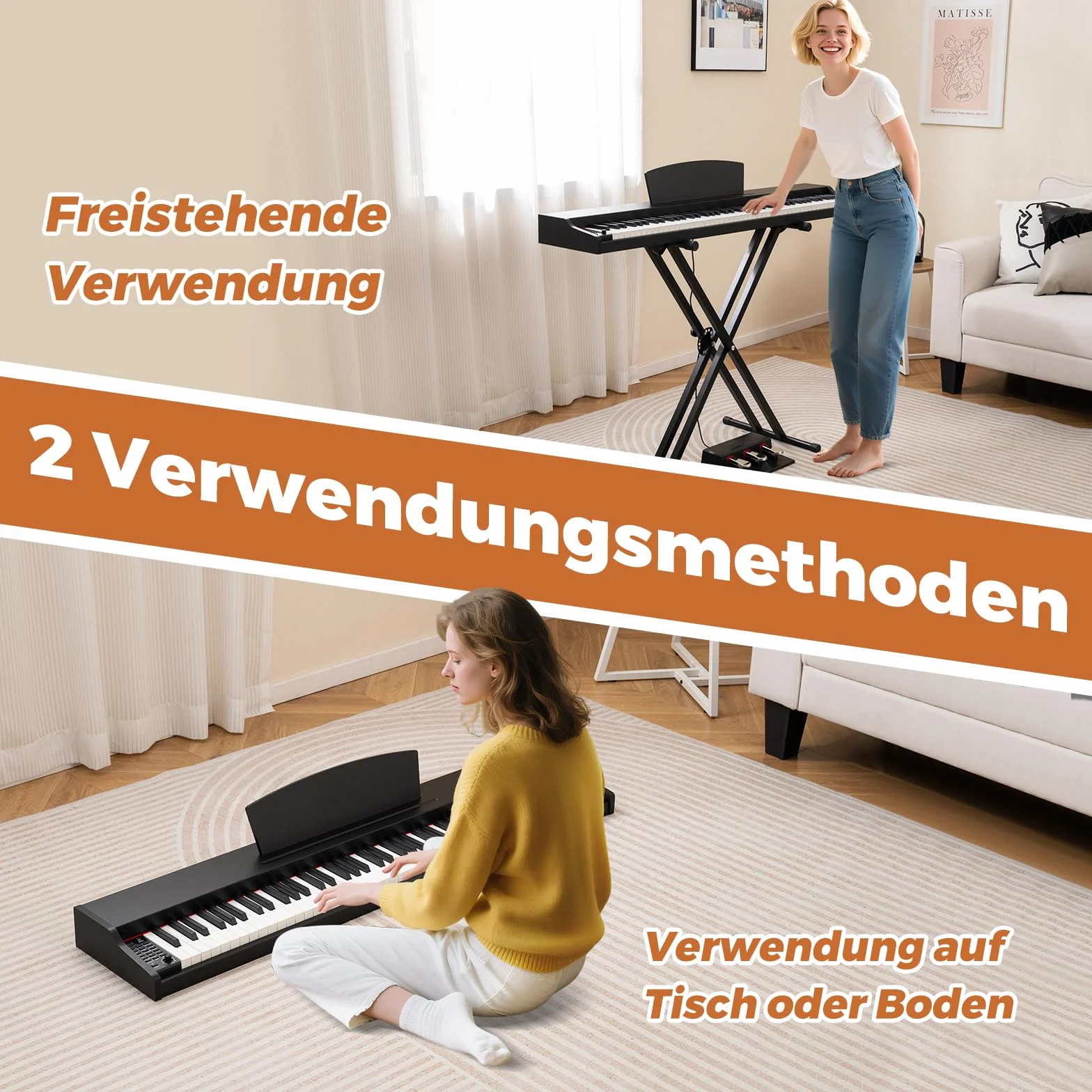 COSTWAY Keyboard Piano 88 klawiszy, pianino cyfrowe z regulowanym stojakiem, potrójnym pedałem i stojakiem na nuty, 2 w 1