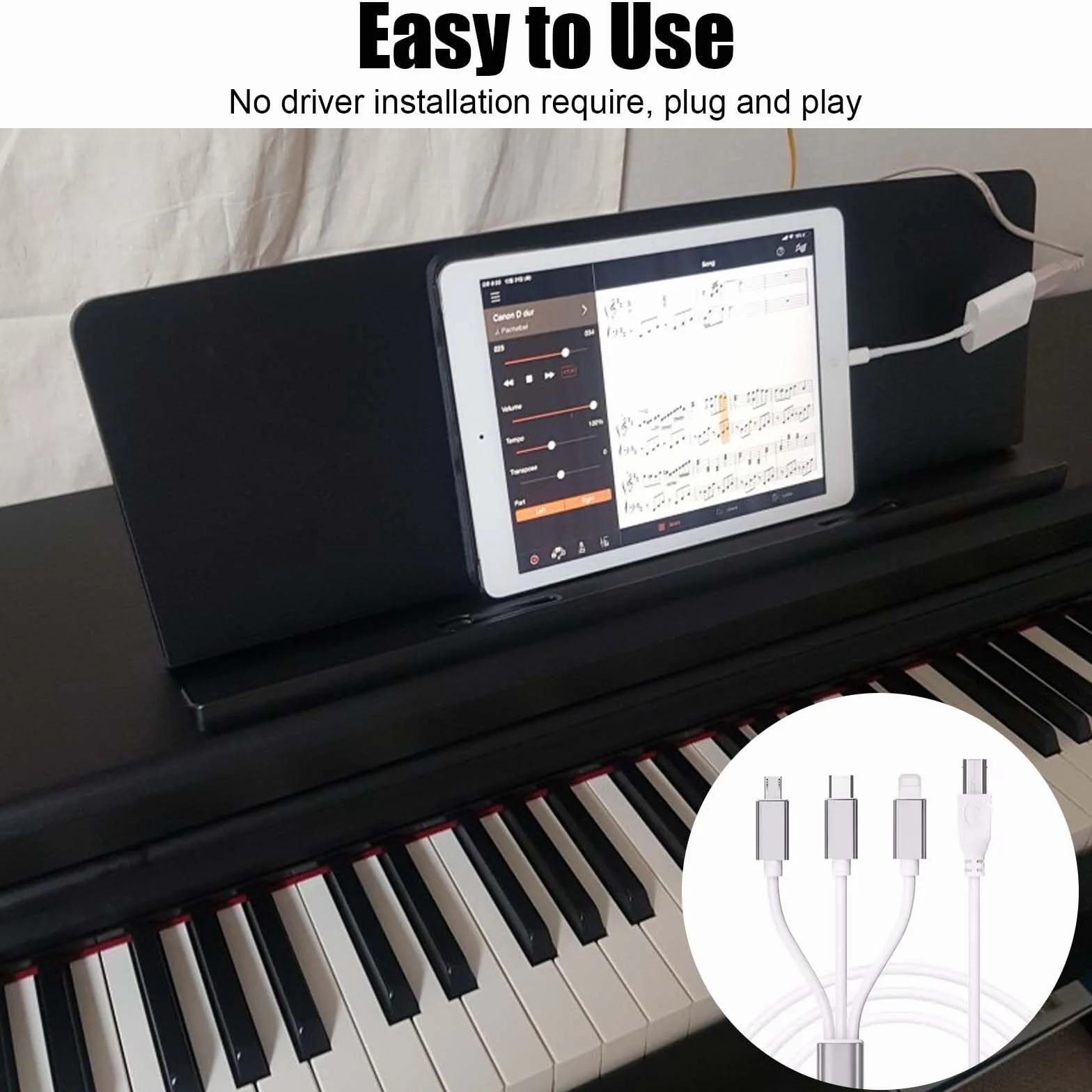 Kabel USB C na USB B Midi 3 w 1, kabel USB OTG typu C na USB B, kabel do drukarki do iPhone'a, iOS, kontrolera Midi, interfejsu audio, klawiatury midi, elektronicznego instrumentu muzycznego,