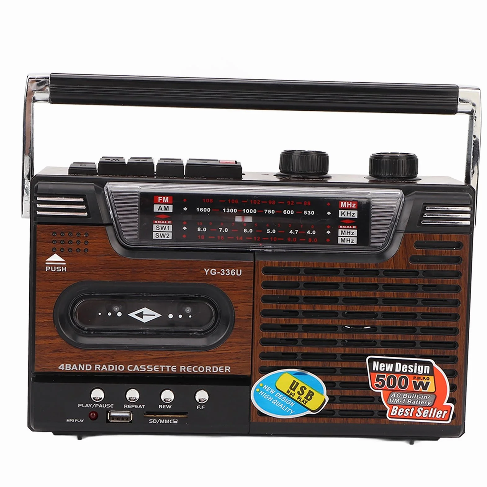 Przenośny odtwarzacz kasetowy, radio AM-FM, magnetofon kasetowy w stylu retro do domu i rozrywki, doskonała jakość dźwięku, częstotliwość robocza 530-1600 kHz,
