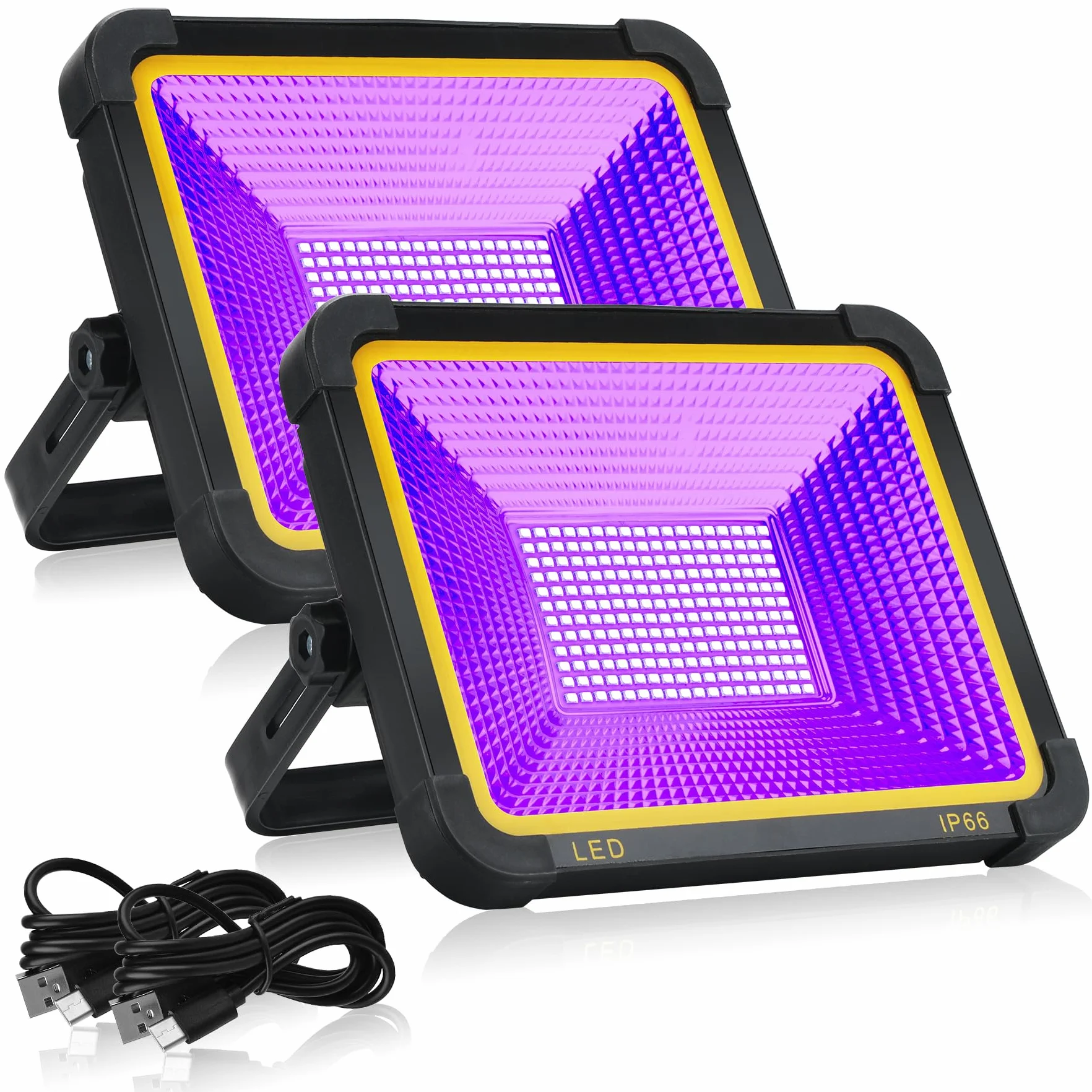 Czarne światło, 2 sztuki, przenośna, bezprzewodowa lampa UV z możliwością ponownego ładowania, światło UV, lampa z czarnym światłem, na imprezę, Halloween, jako oświetlenie sceniczne