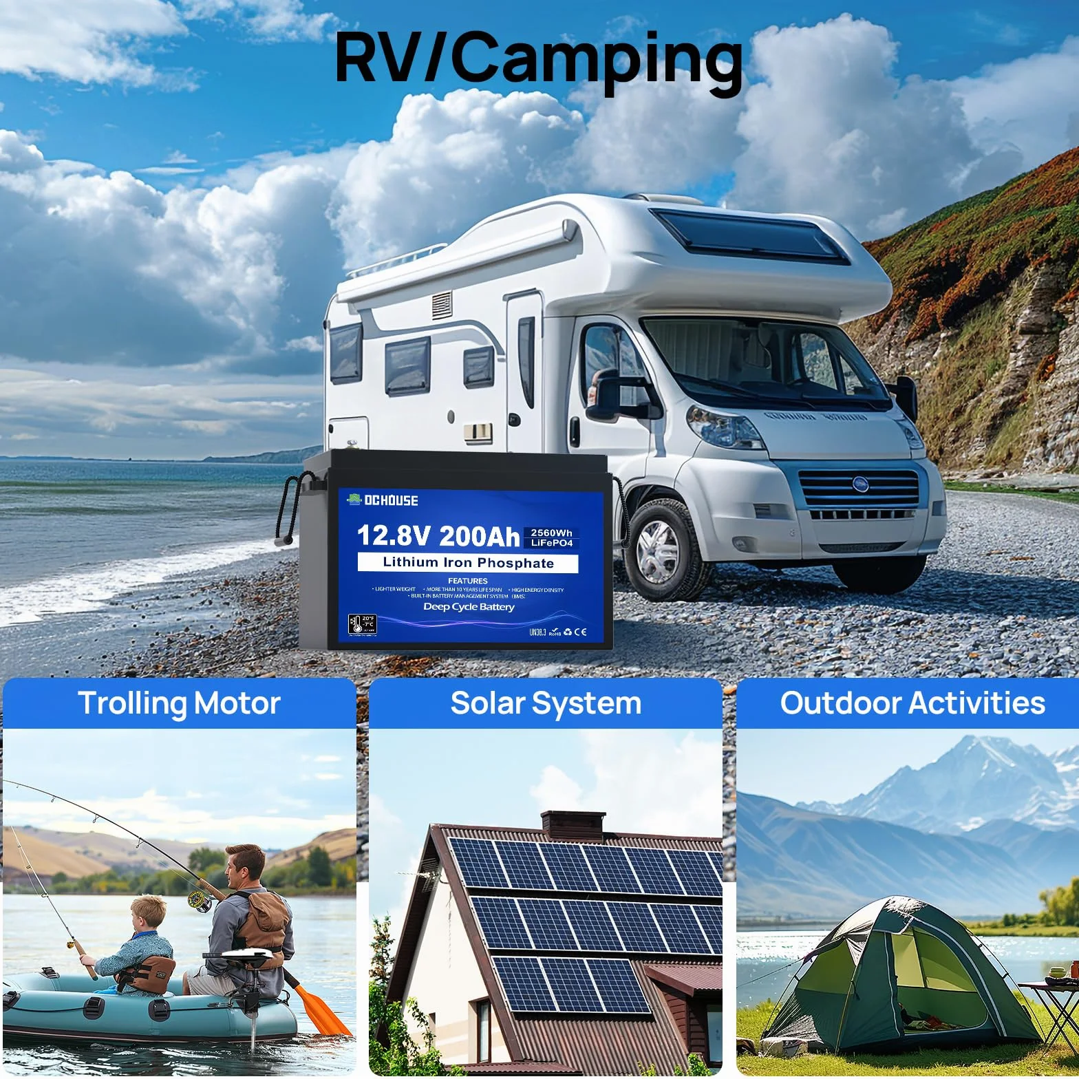 Akumulator LiFePO4 12 V, 200 Ah, ulepszona ochrona BMS 200 A, ochrona przed niską temperaturą, 4000-10000 cykli bateria litowa, idealna do samochodów kempingowych, instalacji solarnych, przyczep