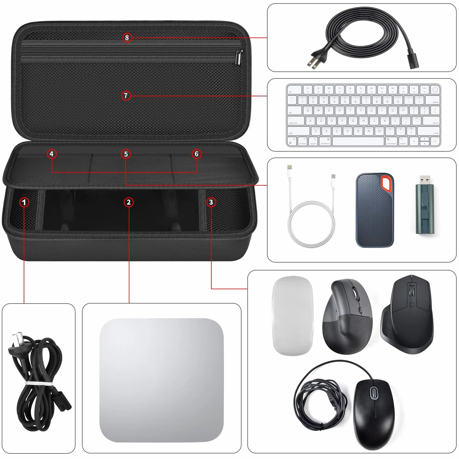 Etui kompatybilne z Apple 2024 Mac mini M4 / M4 Pro z chipem, organizer Hard Electronics pasuje do klawiatury, Magic Mouse, ładowarki i akcesoriów (tylko pudełko) - czarne