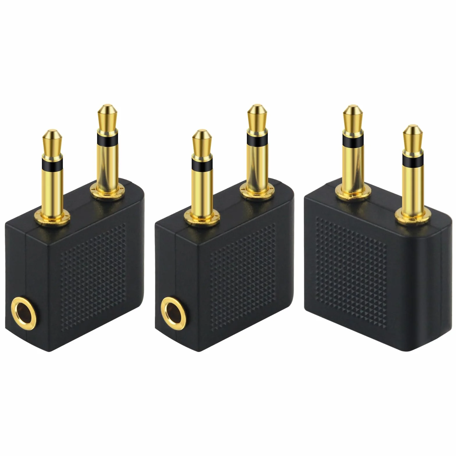 poeland Adapter słuchawek Airline Airplane do słuchawek, AUX, podwójny 3,5 mm męski na 3,5 mm żeński pozłacany (3 sztuki)